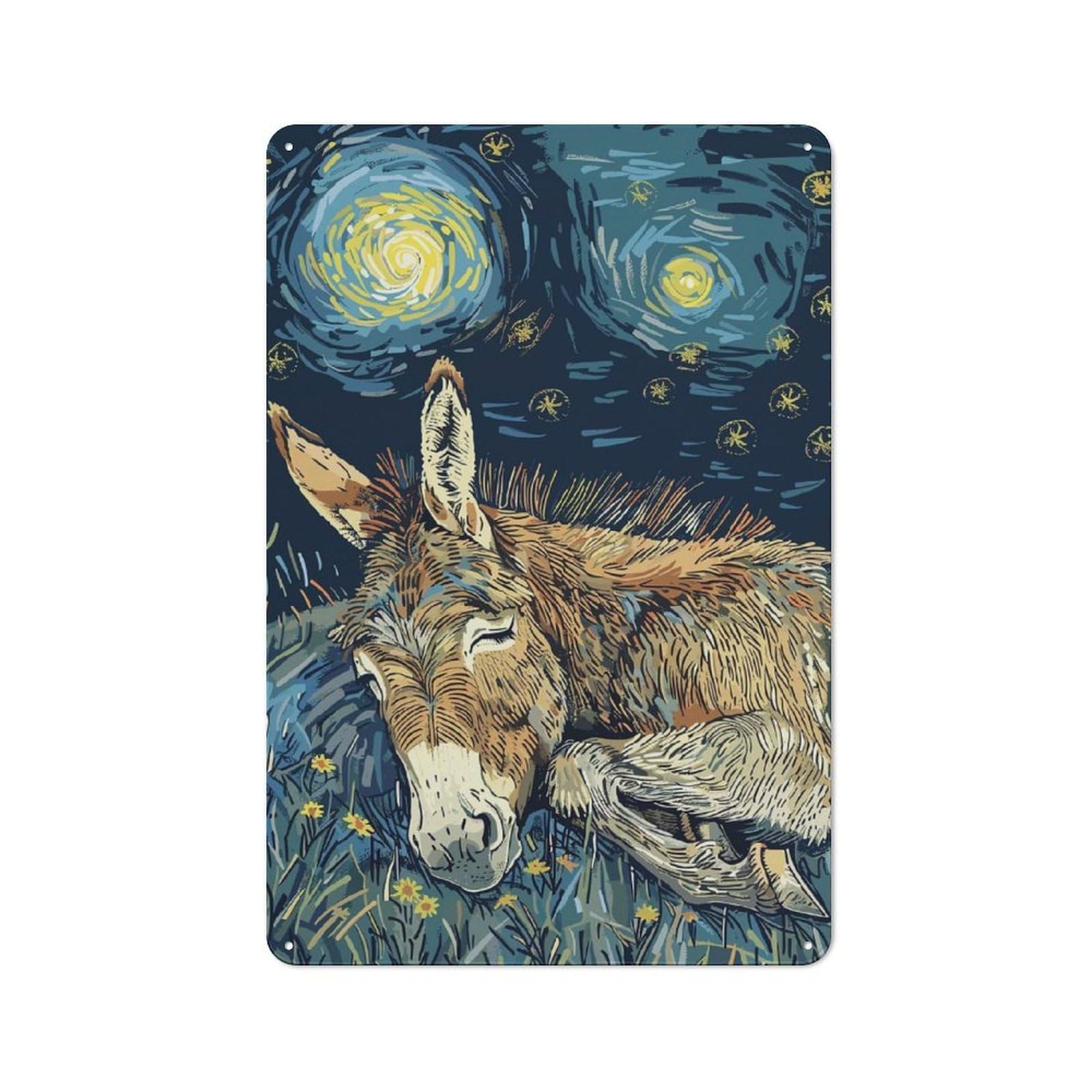 Junmoney Donkey Sleeping Under Starry Night Sky Vintage Tin Sign 30X20cm For Garden Room Or Summerhouse, For A Newly Organised Room And Metal Sign Display