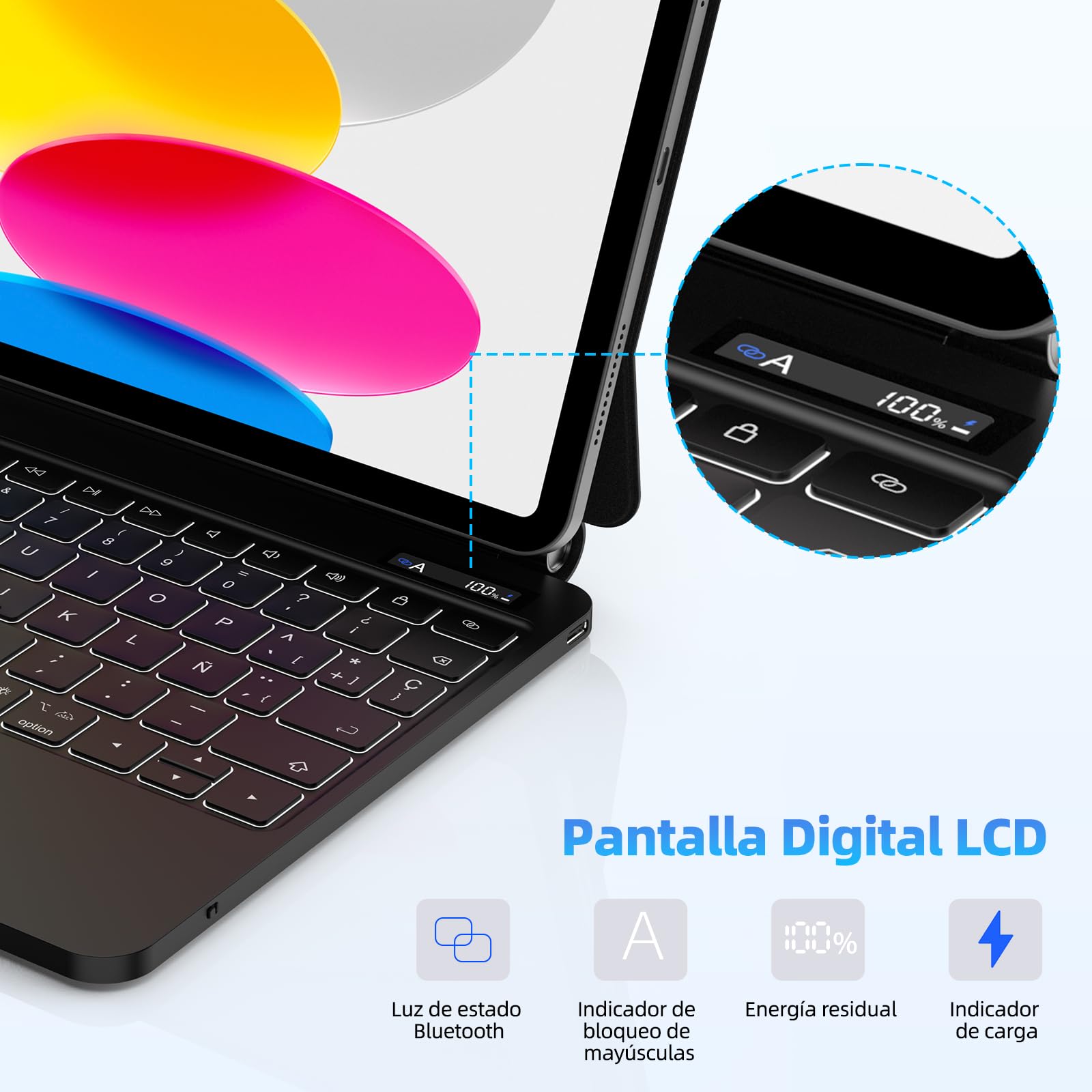 Bettdow Teclado para iPad 10 Generación 10,9" 2022/11 Generación A16 11" 2025, Español Ñ Diseño Magnético Flotante Teclado con Trackpad y Retroiluminado, Negro