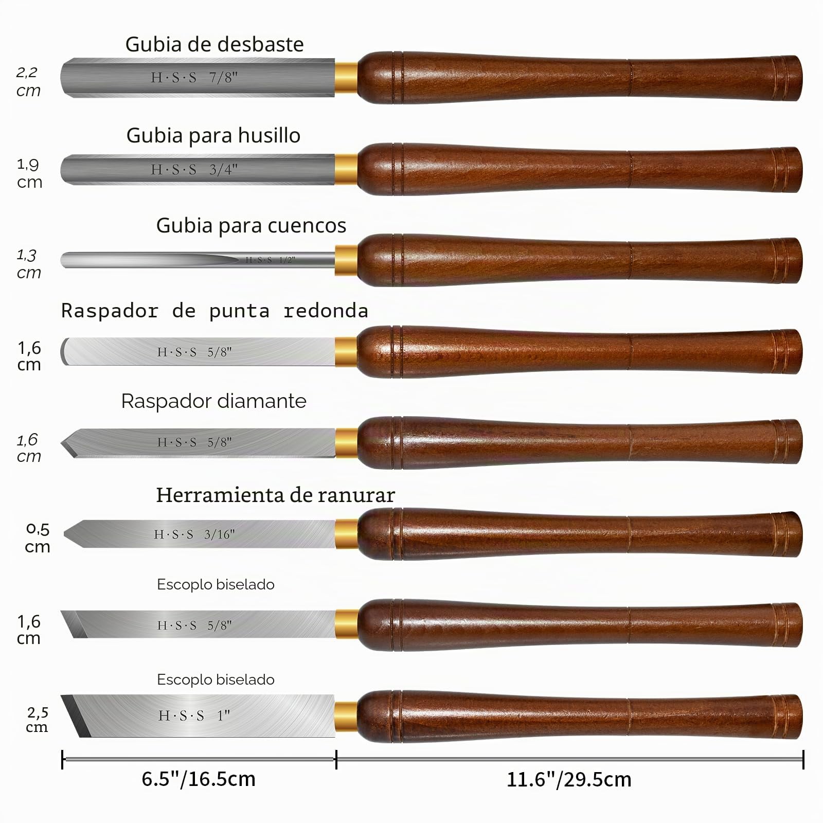 8 piezas HSS herramientas torneado madera torno cincel kit con mango de haya