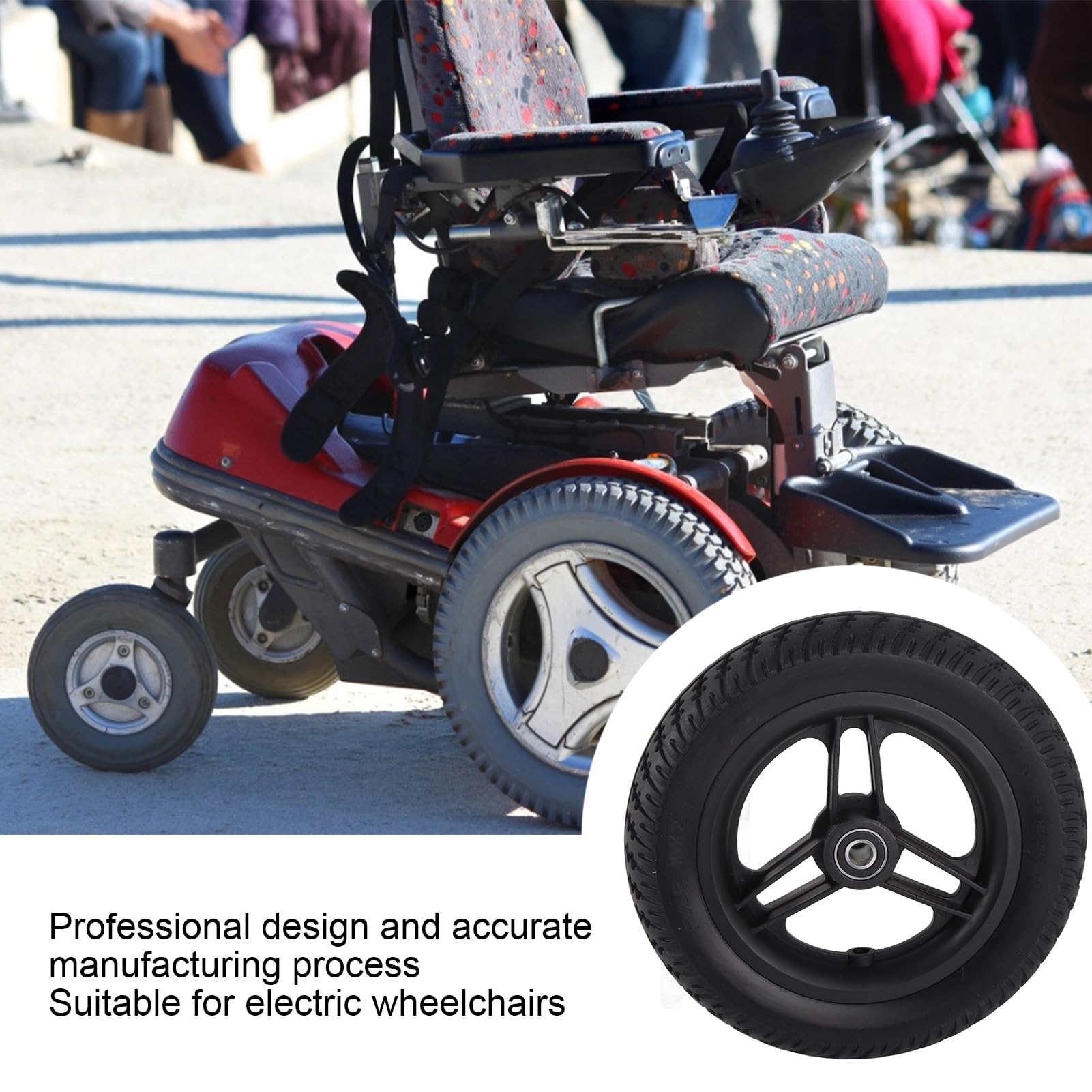 10x2 Electric Wheelchair Caster Wheels Polyurethane 6001 Bearing Hole 12mm, No Inflation with Accurate Manufacturing Process for Electric Wheelchairs