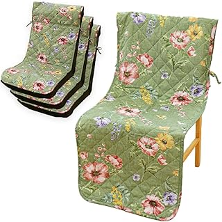 チェアカバー 椅子カバー ポケット付き フローラ グリーン 《4枚セット》 ダイニング オフィス キルティング キルト 華やか 洗える 取り付け簡単 ひも付き ウォッシャブル 裏面滑り止め エレガント 優雅 おしゃれ