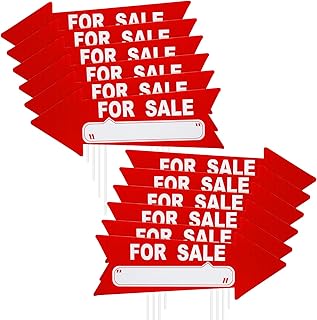 Barydat 12 Pcs for Sale Yard Signs with Stakes Plastic Double Sided for Sale Garage Arrow Signs with Stand Outdoor 17 x 6 Inches