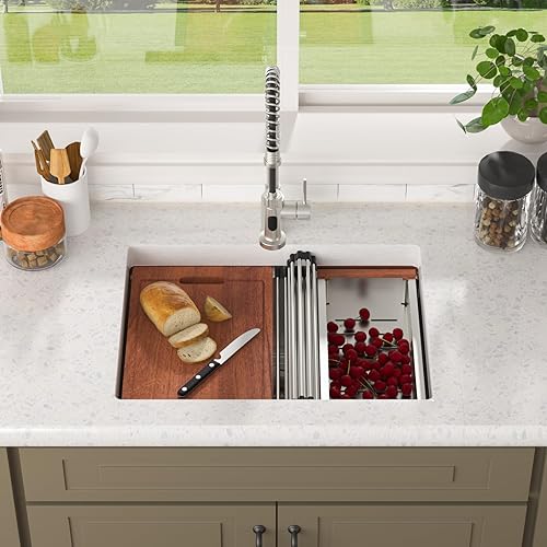 Miniatura 47 de Lordear Fregadero de cocina de montaje inferior de 23 pulgadas, estación de trabajo, fregadero de cocina de acero inoxidable calibre 16, cuenco