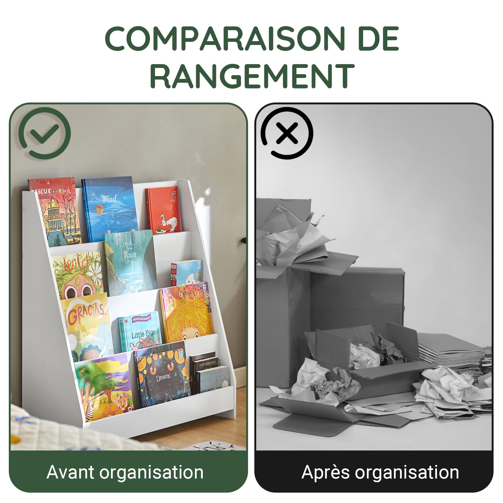 SoBuy Bibliothèque Enfant Rangement Livre Jouet Enfant Bibliothèque Livre 4 Niveaux Étagère à Livres Meuble de Rangement Chambre d'enfant Bureau Salon Blanc 80x30x88 cm KMB32-W