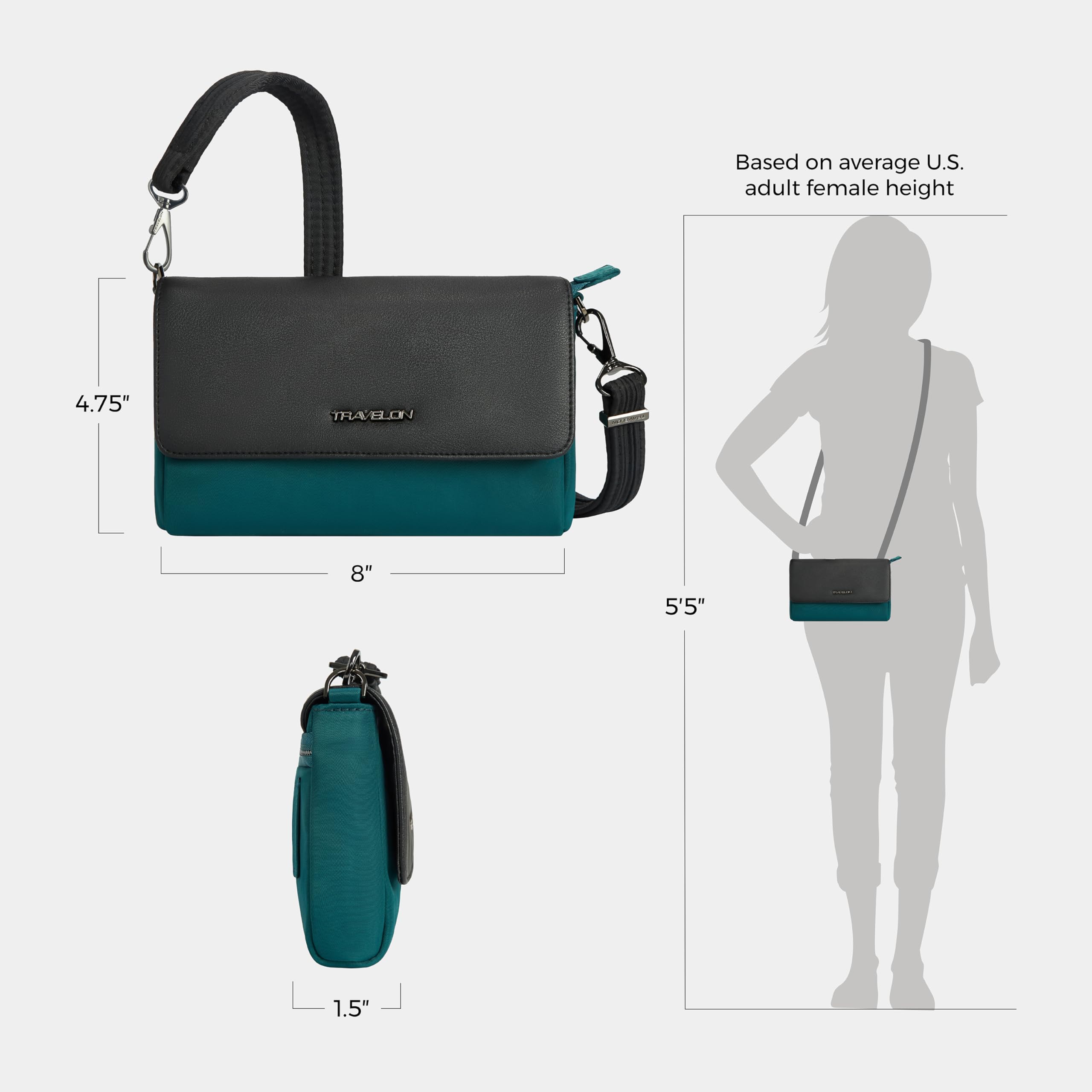 Travelon Addison Marsupio Antifurto Convertibile, Evergreen, Evergreen