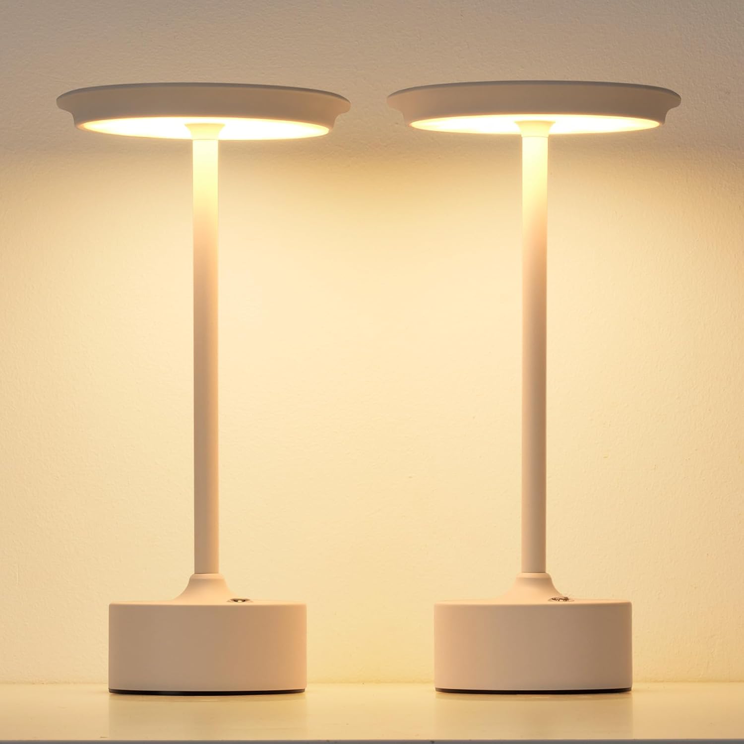 PUSU Rechargeable Table Lamps Set of 2, White Cordless LED 4000mAh Battery Desk Lamp, Stepless Dimming & 3 Color 2700K-6000K, Portable Lamp for Bedroom, Living Room, Restaurant, Outdoor, Night Light