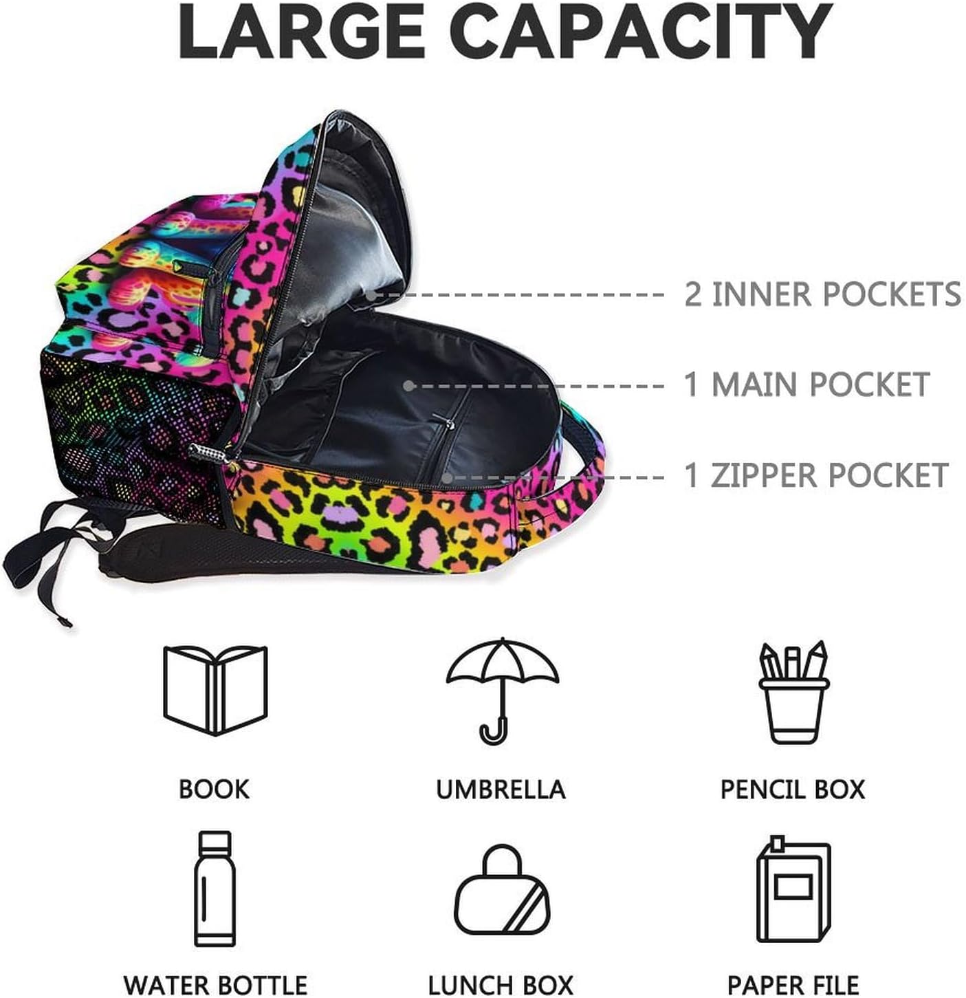 Lion Backpack for Kids - 17 Inch Aesthetic Girls Backpacks for Preschool - Cute Lightweight Durable Animal Print Bookbag for Middle School