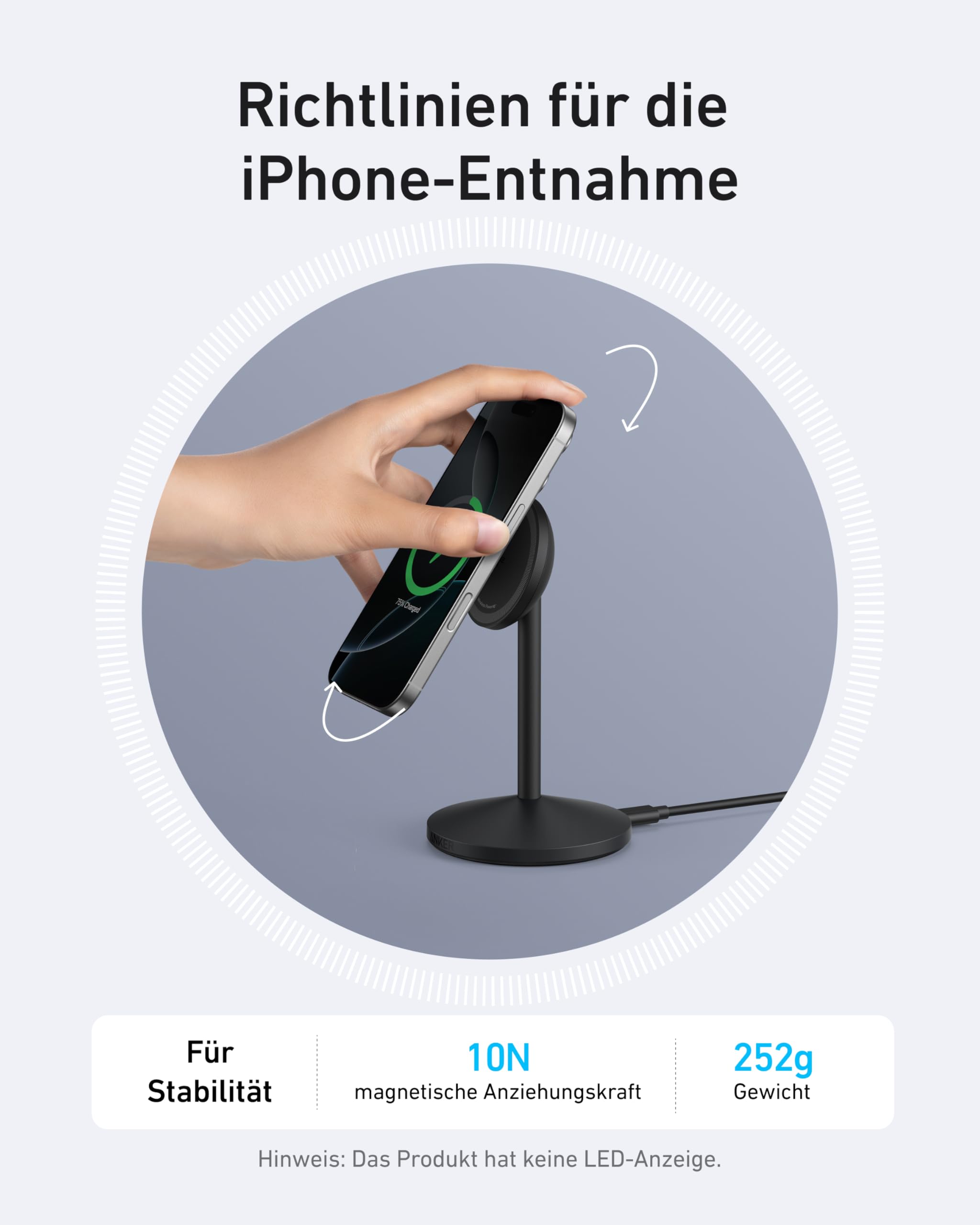 Anker MagGo kabellose Ladestation, 15W Qi2 für MagSafe, Ständer mit USB-C Kabel, Magnetisches Ladegerät für iPhone 17/16/15/14/13/12, AirPods (ohne Netzteil)