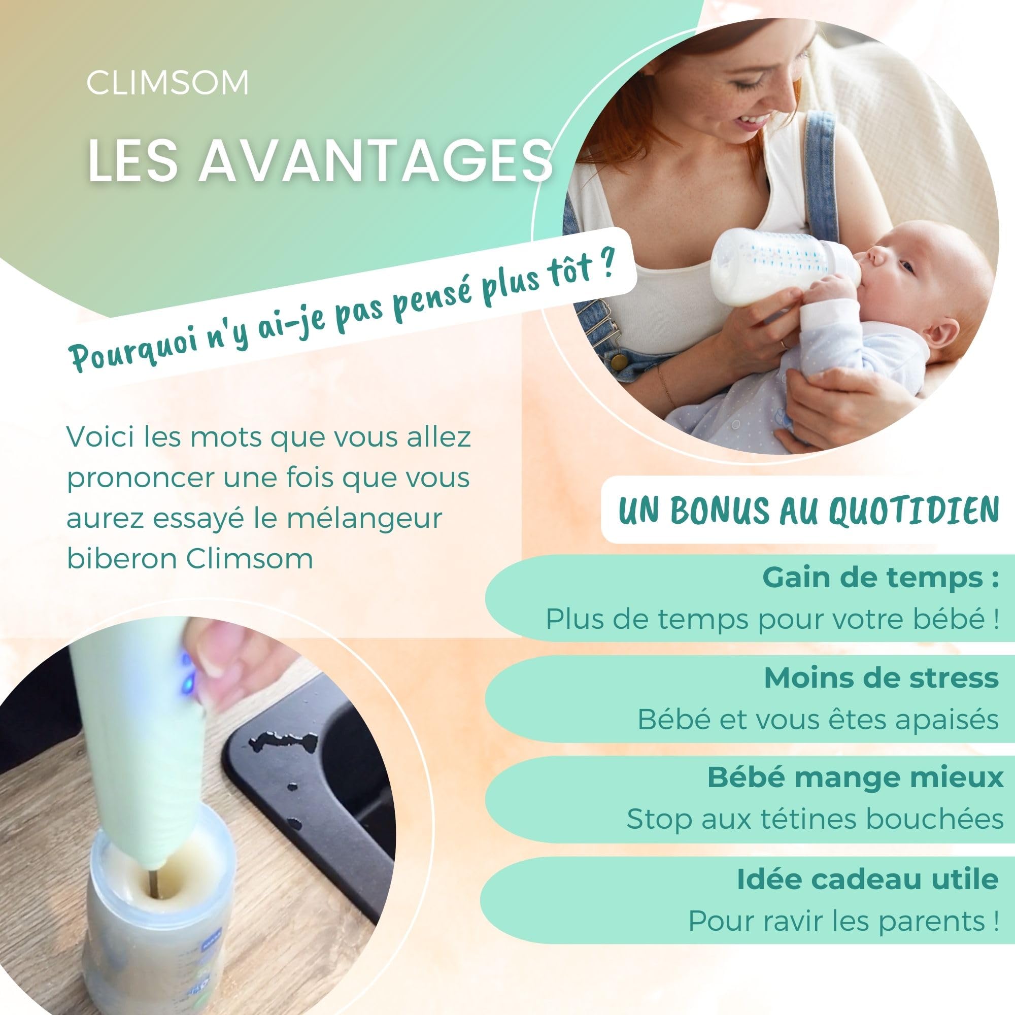 CLIMSOM - Nuova Versione! Miscelatore USB RICARICABILE Per Latte in Polvere Anti-Grumi, Miscela Omogenea in Pochi Secondi, Ideale per Latte Addensato, Preparazione di Latte in Polvere per Neonati