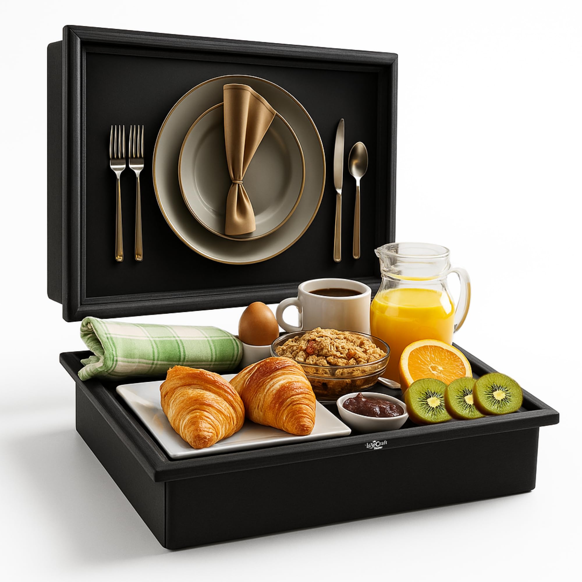 Empire Lap Tray with Bean Bag Cushion โ Wooden Soft Padded Lap Tray with Cushion for Eating, Drinking & Laptop โ Ideal for Breakfast, Dinner, Snacks & Work โ Comfortable, Portable with Sturdy Design