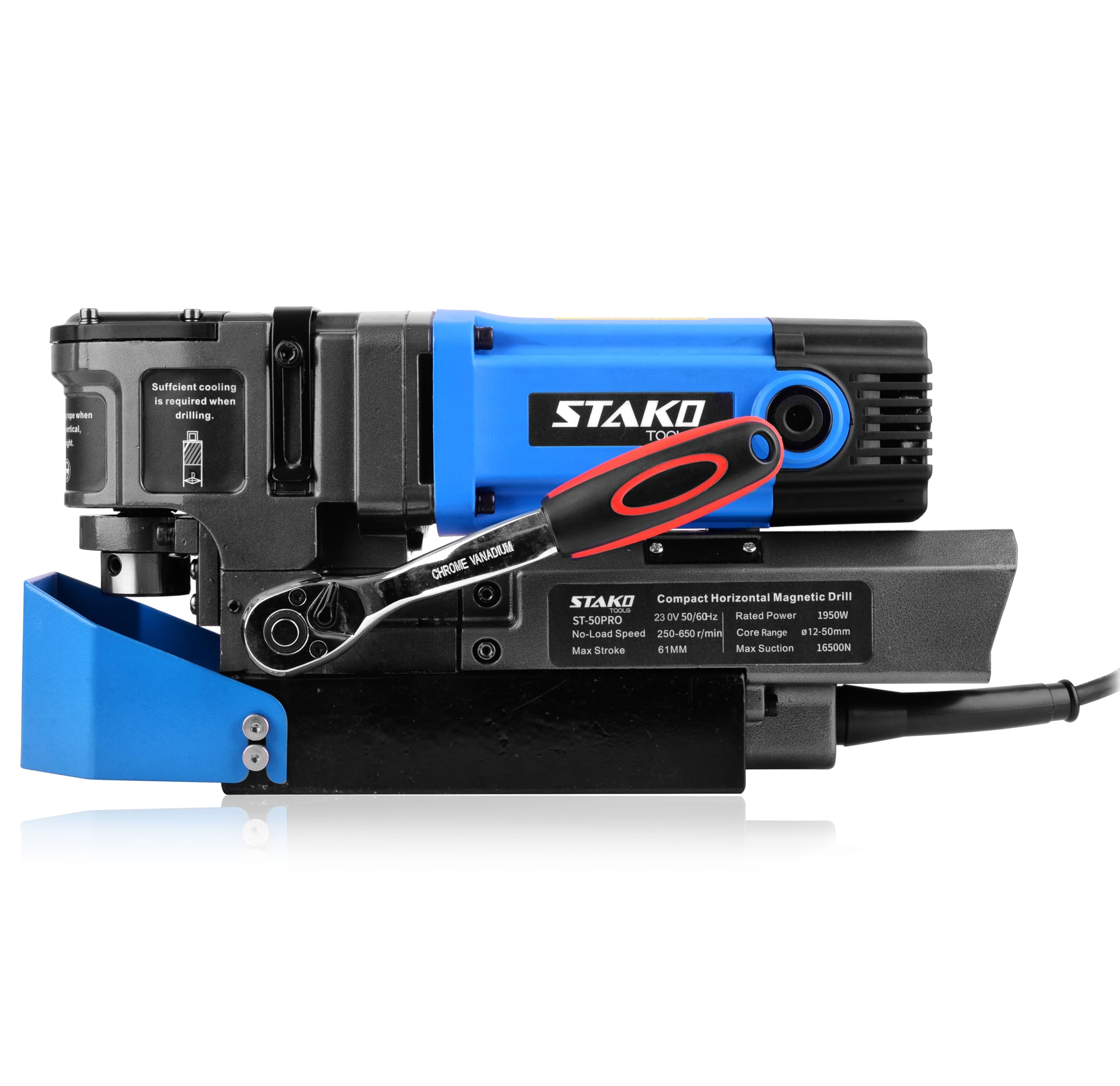 STAKO Perceuse magnétique à profil bas 1950W avec mallette ST-50PRO - Perceuse à noyau portable pour le travail des métaux - avec Weldon 19 mm - Léger 10 kg - Force magnétique 16500N - Perceuse à
