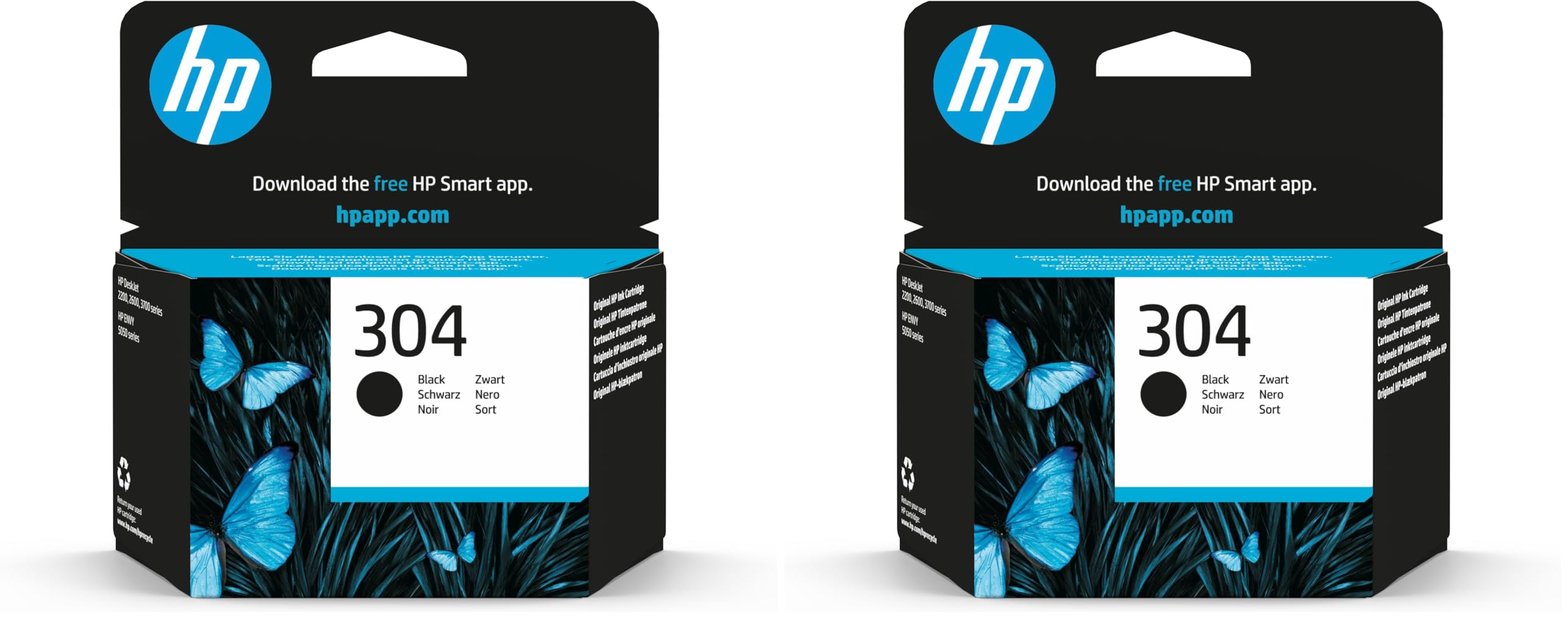 HP 304 N9K06AE, Black, Original Ink Cartridge, Compatible with DeskJet 2620, 2630, 3720, 3730, 3750, 3760, Envy 5010, 5020 & 5030 Inkjet Printers (Pack of 2) ECOLOGO