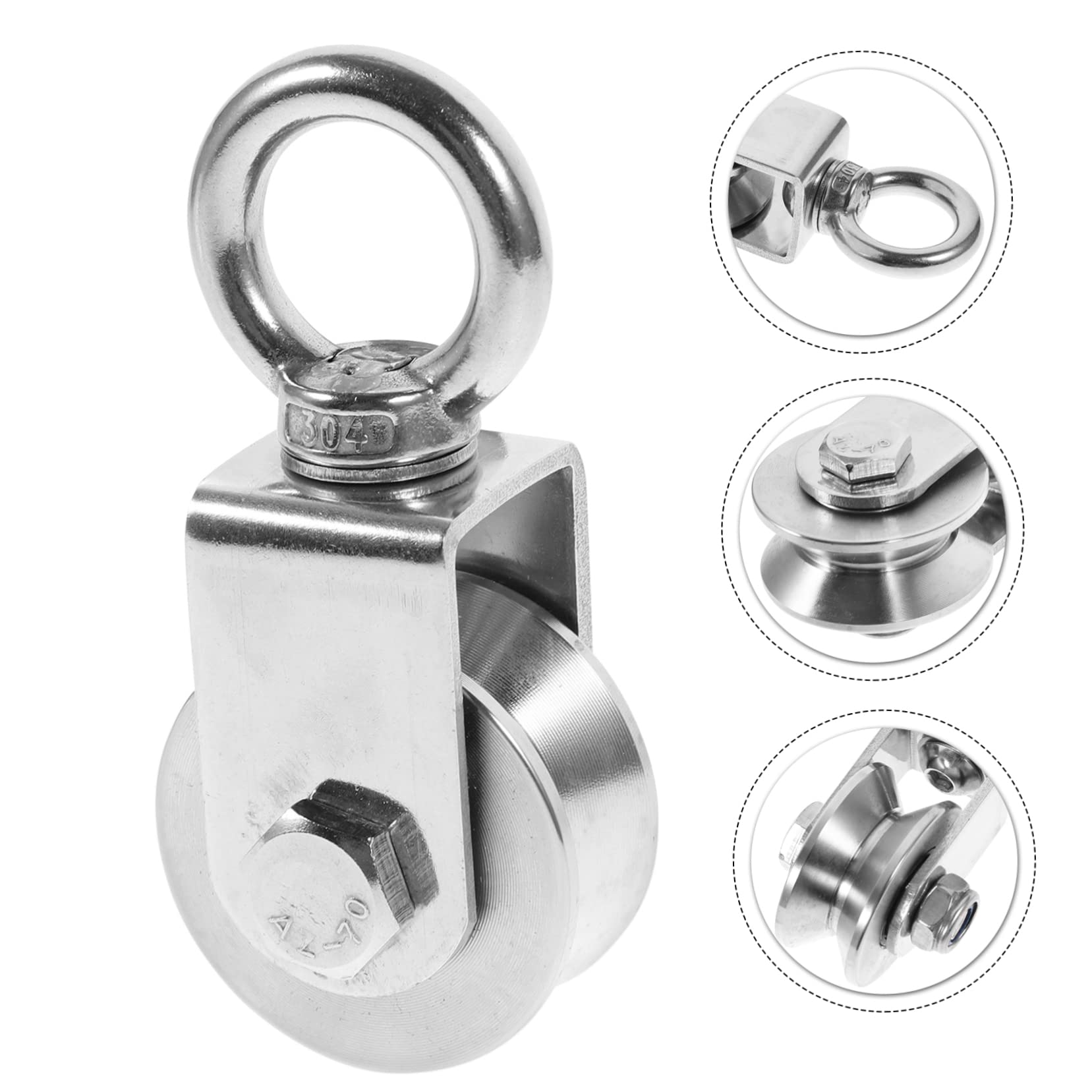 AUTSUPPL Rope Pulley System Stainless Steel 201 Pulley Wheel Cable Winch Pulley Block for Lifting