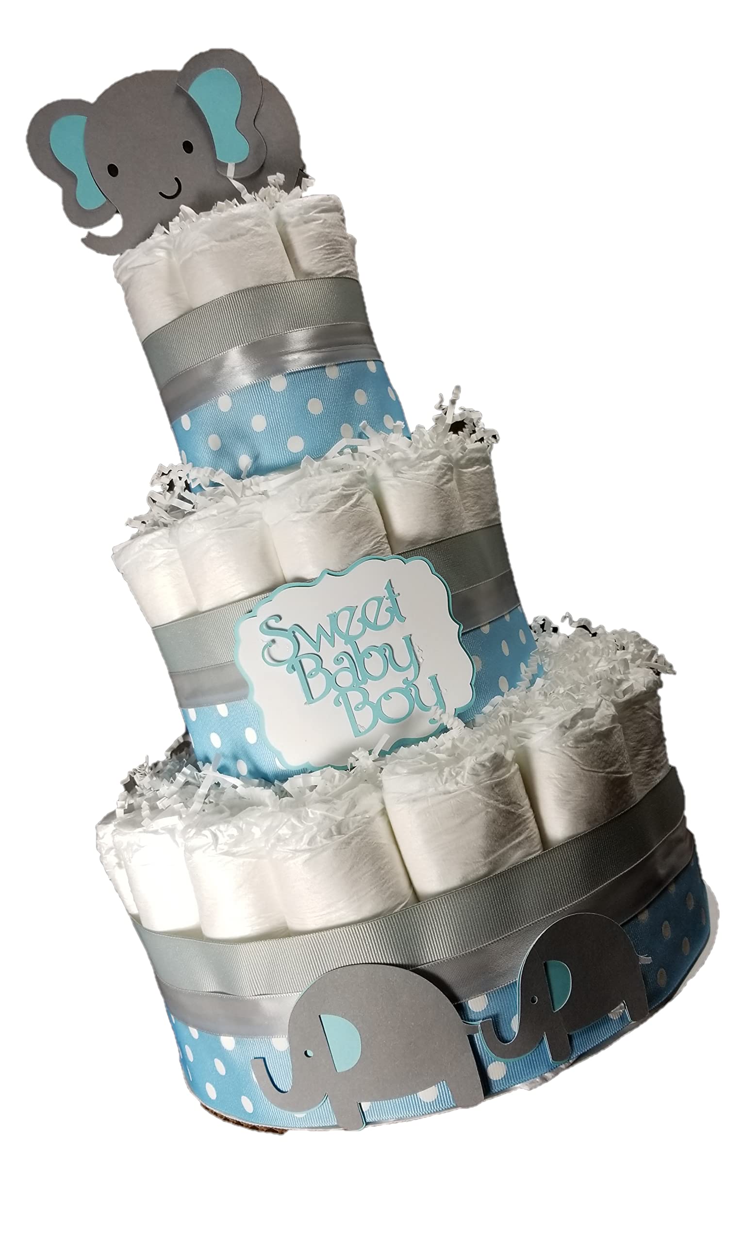 Elephant Diaper Cake Tier Baby Shower Gift Gray Blue