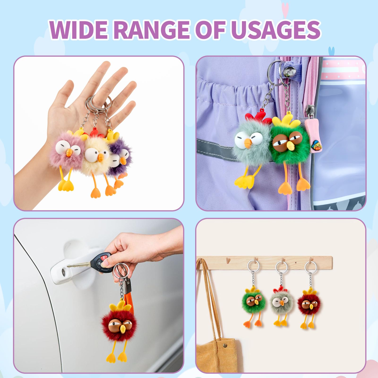 OMyFav 20 portachiavi per feste per bambini, portachiavi carini a forma di gallina, sacchetti regalo di compleanno per bambini, portachiavi in classe (20 pezzi)