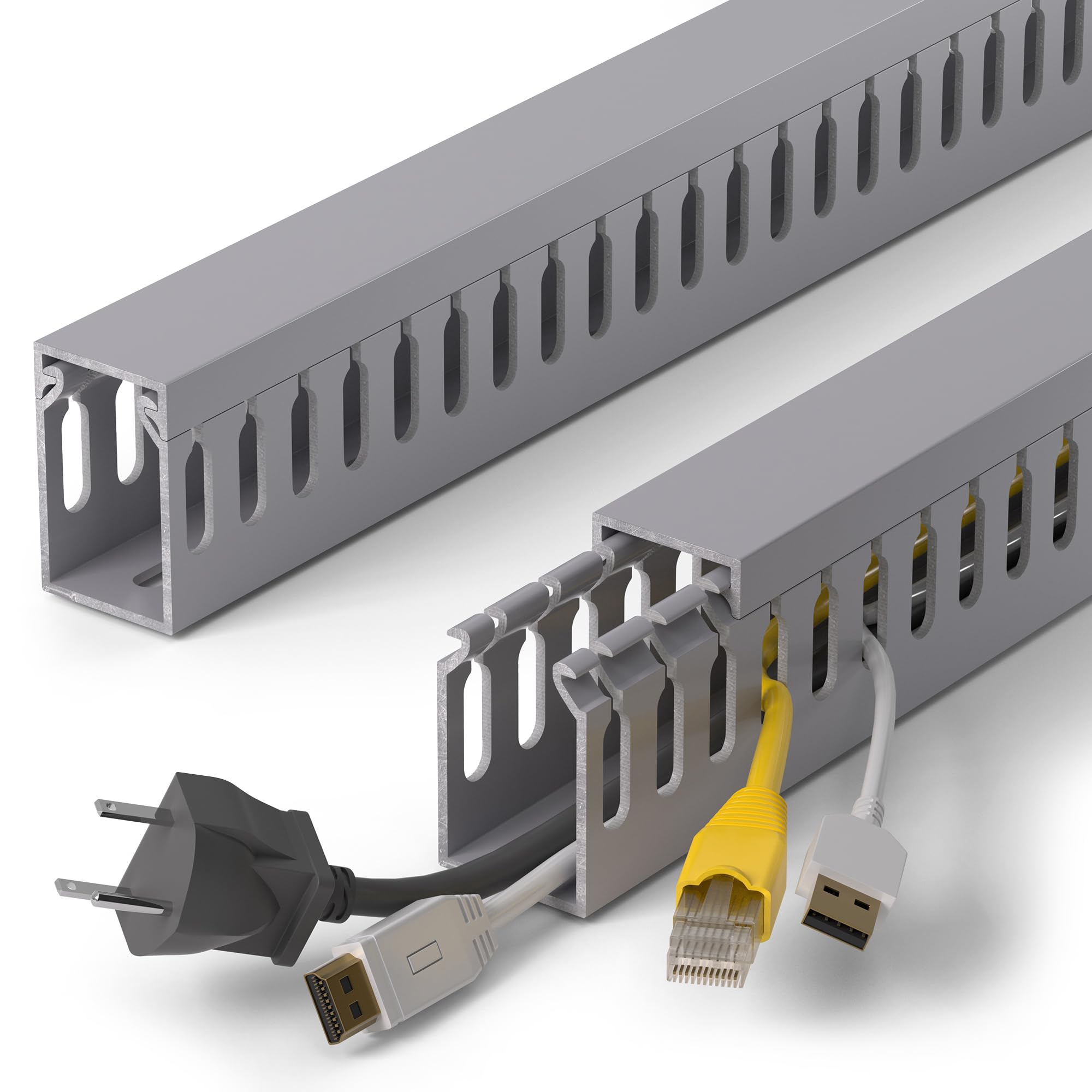 1.6" H x 1" W Cable Raceway, 132in Under Desk Wire Management Channel, Grey