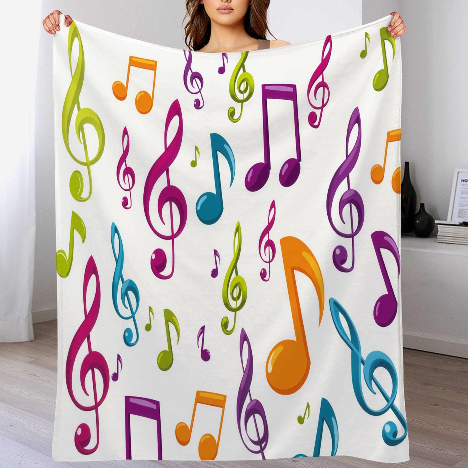 Coperta Stampa Musica Note Musicali, Coperta Arte Musicale Moderna Leggero e Accogliente, Calda Invernale Flanella Colorato Copertas Divano, per Divani Letti e Arredi da Esterno 200x220 cm