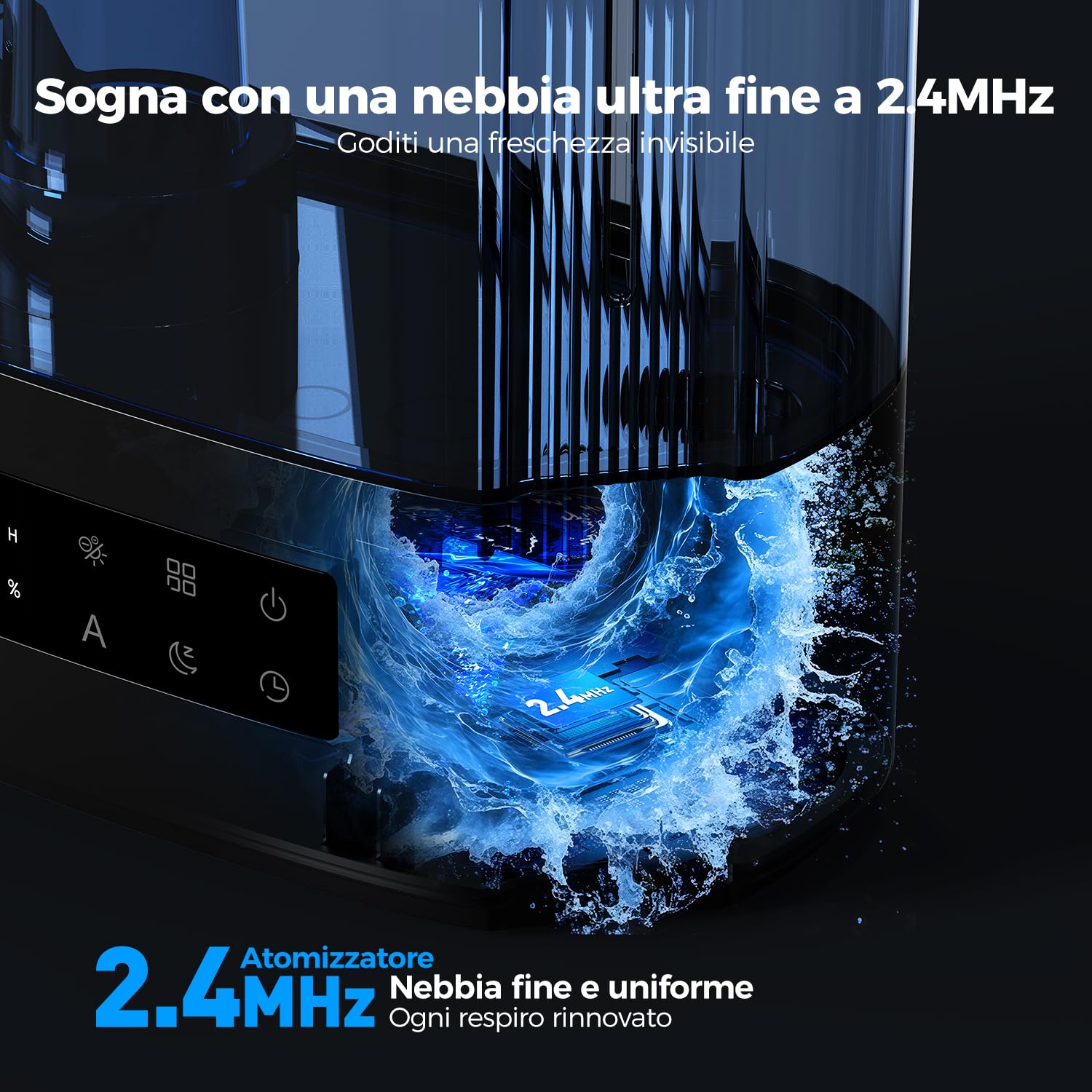 AROEVE Umidificatore Ambiente 6L, Diffusore di Oli Essenziali, Umidificatore a Ultrasuoni Top Fill per Bambini, Piante, Fino a 60 Ore di Autonomia, Controllo Umidità Intelligente, Silenzioso, Nero