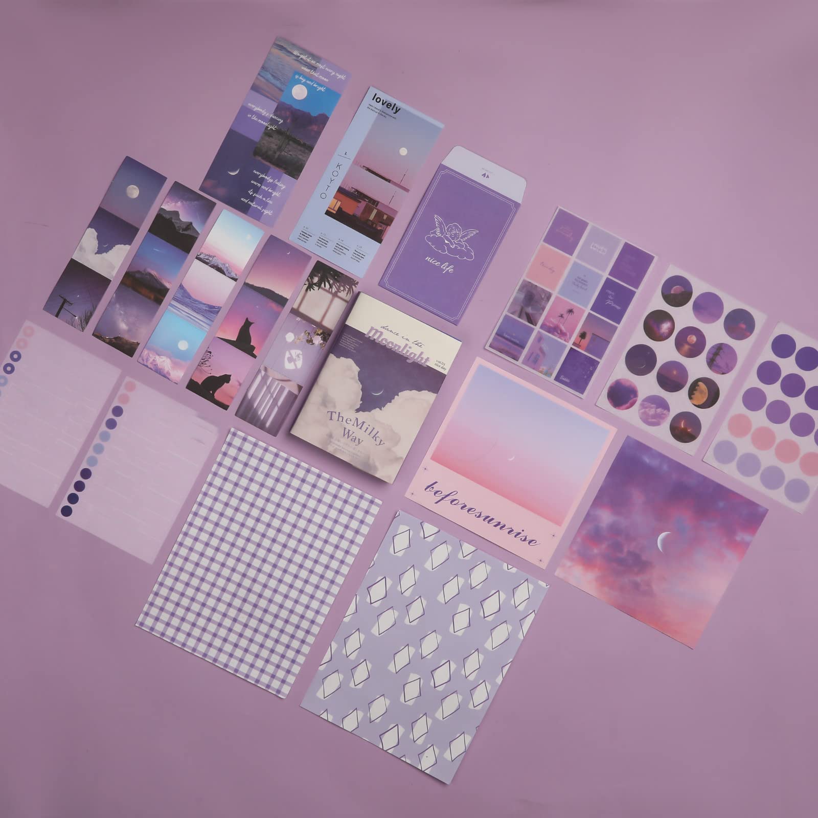 KINBOM scrapbooking kit completo, Viola Scrapbooking Kit Vintage con Cancelleria Diario Forniture per Scrapbooking Quaderno a Griglia A6 per Ragazze Fai Da Te Regalo (Chiaro di Luna)