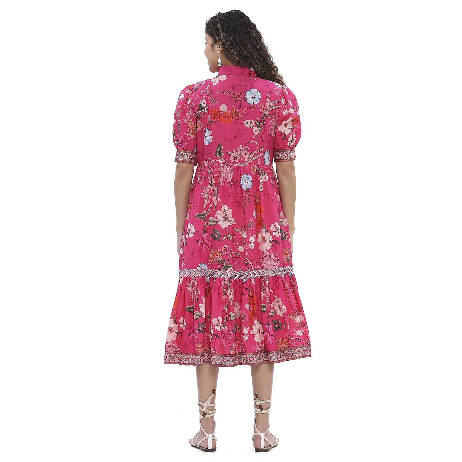 Biba Women's Cotton Tiered Floor Length Dresses (SMBLS3012SS25PNK_Pink 2