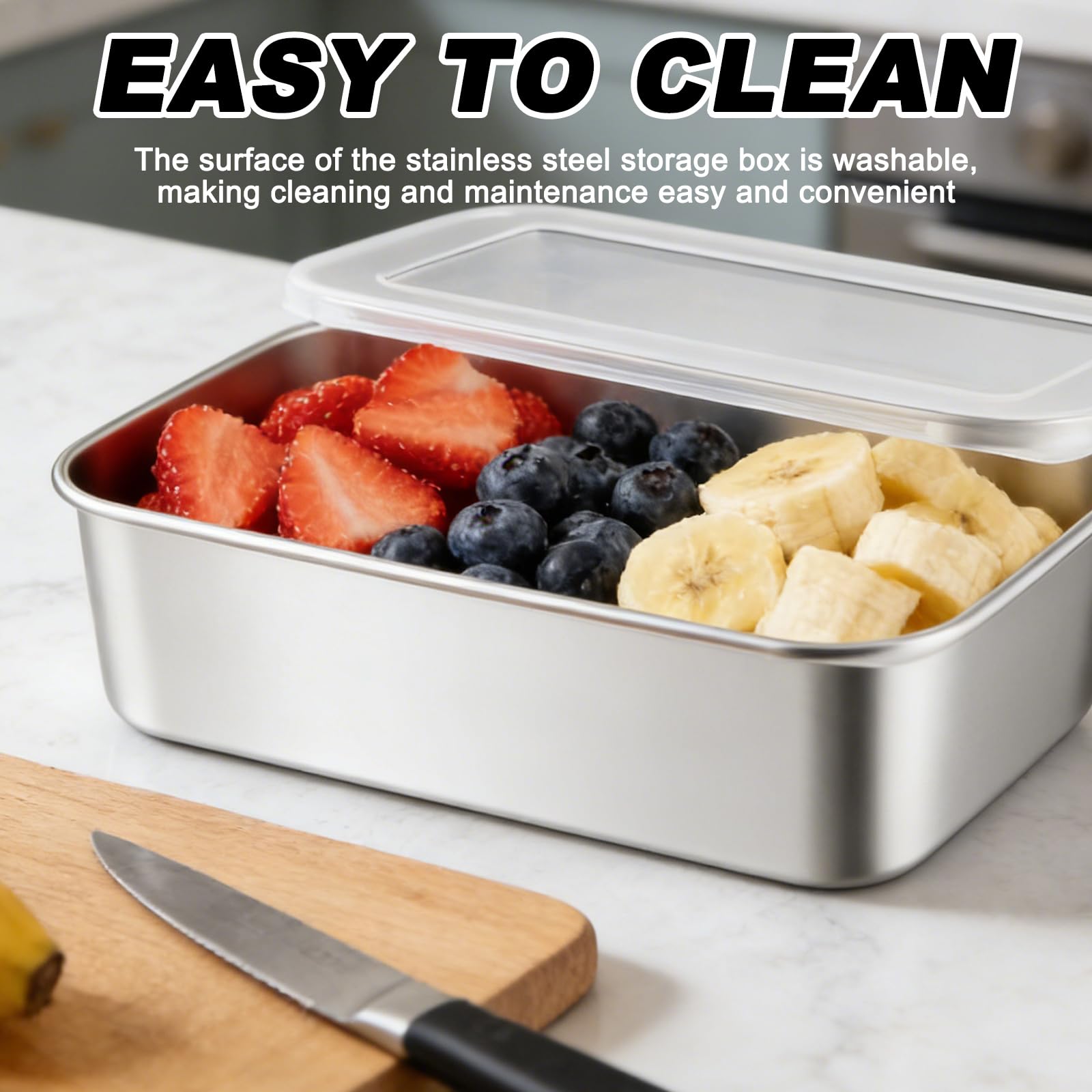 Barattolo in acciaio inox da 1100 ml: 6 contenitori per alimenti con coperchio, design monopezzo, contenitore per alimenti con coperchio trasparente, per cucina e magazzino, 18 × 13 × 6 cm