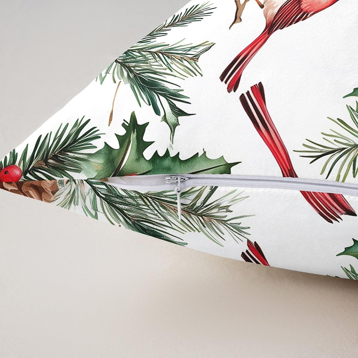 Erosebridal Christmas Red Bird Throw Pillow Covers 24x24 Cardinal Bird Animal Pillow Cover Merry Christmas Cushion Cover Xmas Leaves Pinecones Pillowcases for Couch Sofa
