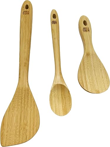 Joyce Chen J33-2018 - Juego de sartenes de bambú cepillado 3 piezas color natural