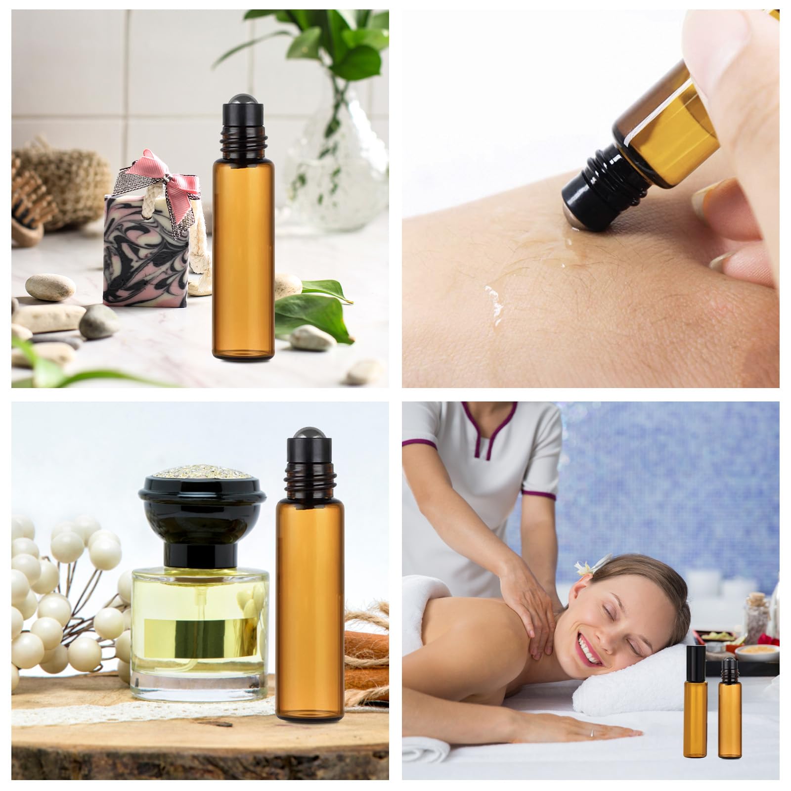 10 Pièces Flacon Roll on Vide en Verre de 10ml, Roll On Huile Essentielle, Avec Bille en Acier Inoxydable, Réutilisable, Bouteilles en Verre pour Parfum, Aromathérapie, Massage, Voyag