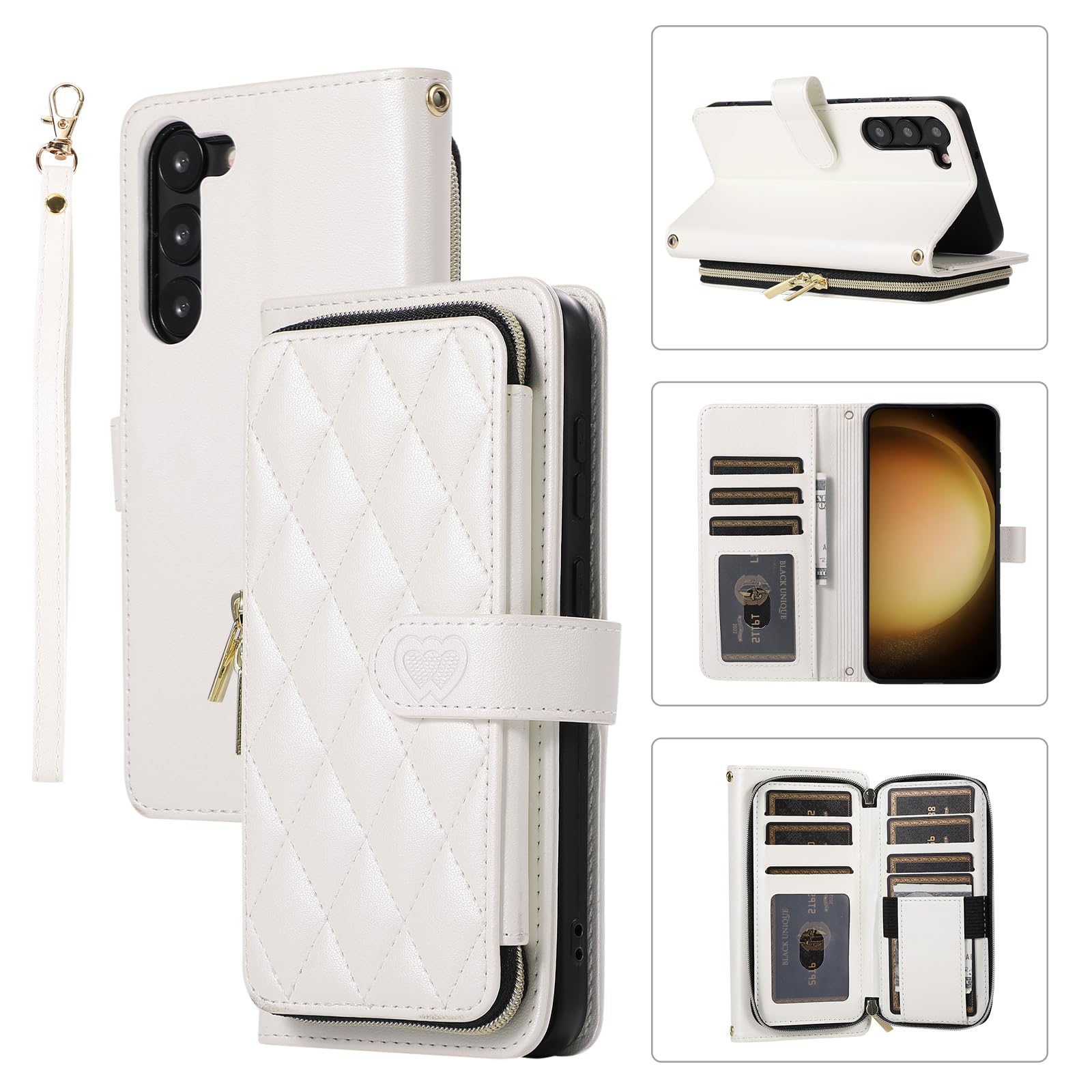 for Samsung Galaxy S24 Plus Case Wallet, 6-Card Holder, White