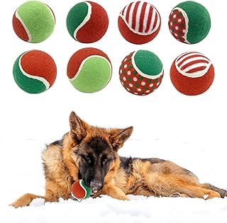 Vehomy 8Pcs Christmas Dog Tennis Balls Dog Xmas Squeaky Tennis Ball Toy Xmas Green and Red Puppy Interactive Toys for Small Medium Dogs Training Playing