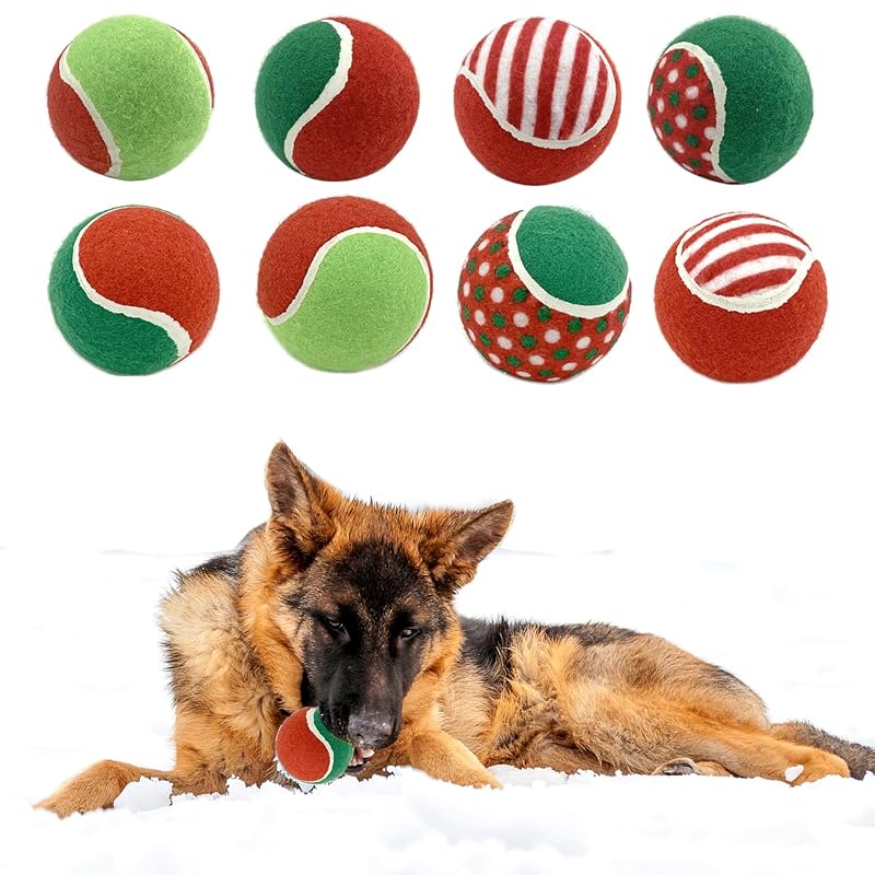 Bola de tênis natalina com apito para cães Vehomy, 8 unidades