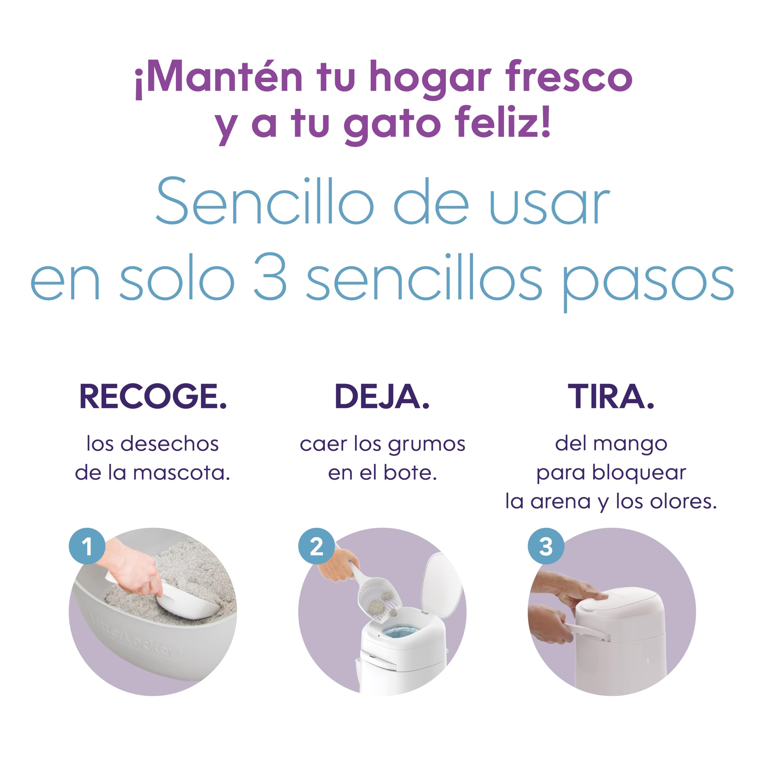 Litter Genie - Litter Locker – Cubo para Arena de Gato a Prueba de olores, fácil de Limpiar, con Pala incluida y 1 Recambio XL (3 Meses). Compacto y fácil de Usar.