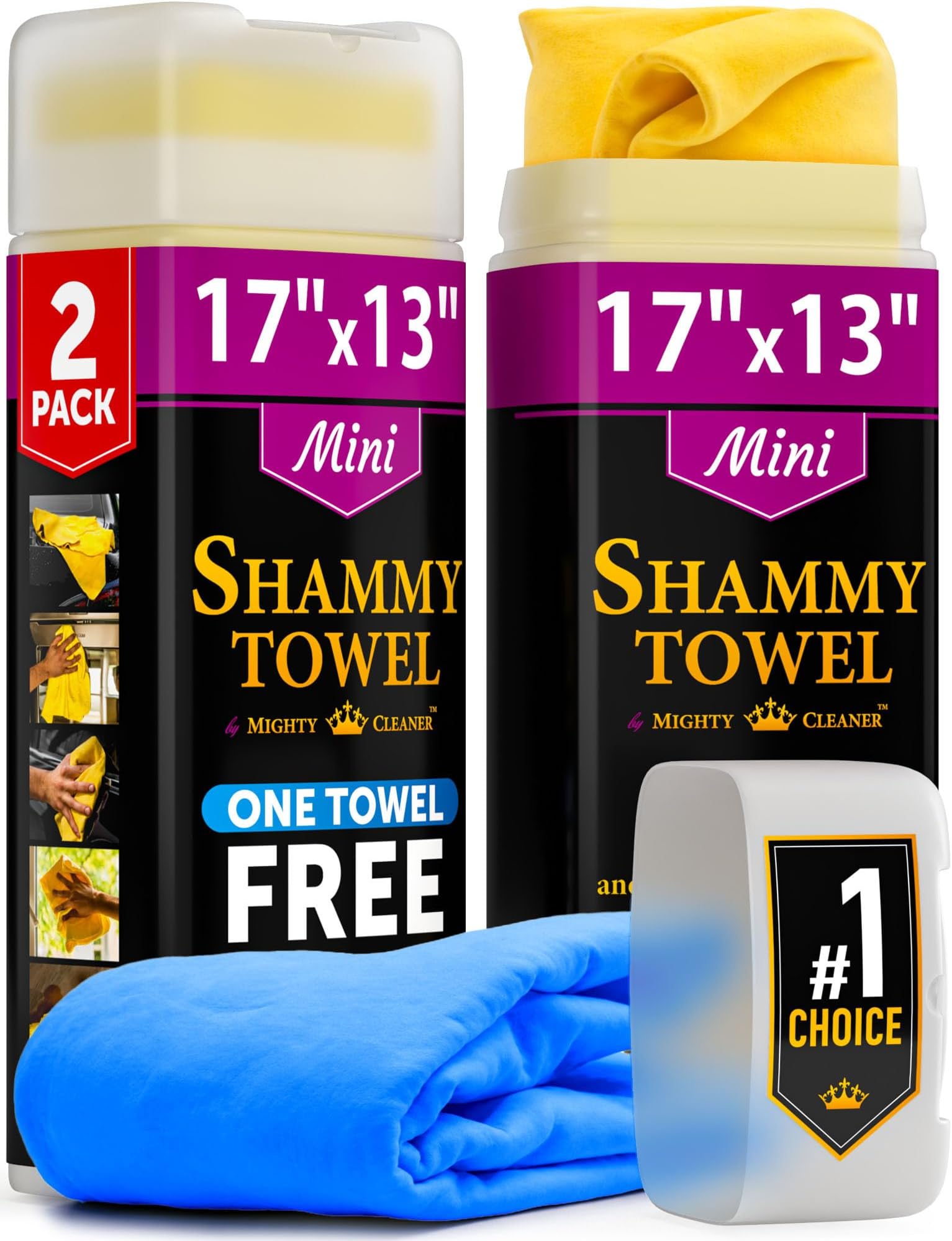 Shammy Cloth for Car Drying – 2pk Mini +1 Free – 17"x13" – Super Absorbent