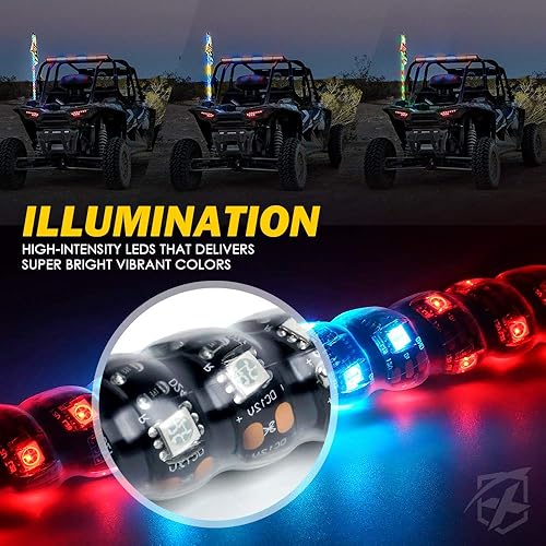 Miniatura 3 de Xprite Luz de látigo LED RGBW de 4 pies, control remoto y aplicación, patrón de persecución DIY con luces de freno de giro de frenado y marcha
