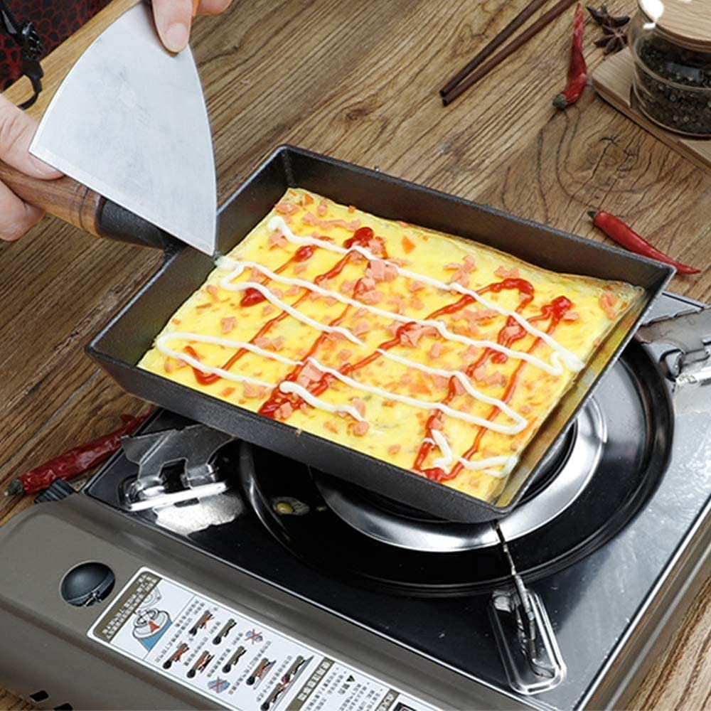 Patelnia Do Omletów, Mini Patelnia Żeliwna, Prostokątna, Japońska, Z Drewnianym Uchwytem, Niepowlekana, Do Szybkiego Śniadania, Tamagoyaki Wok