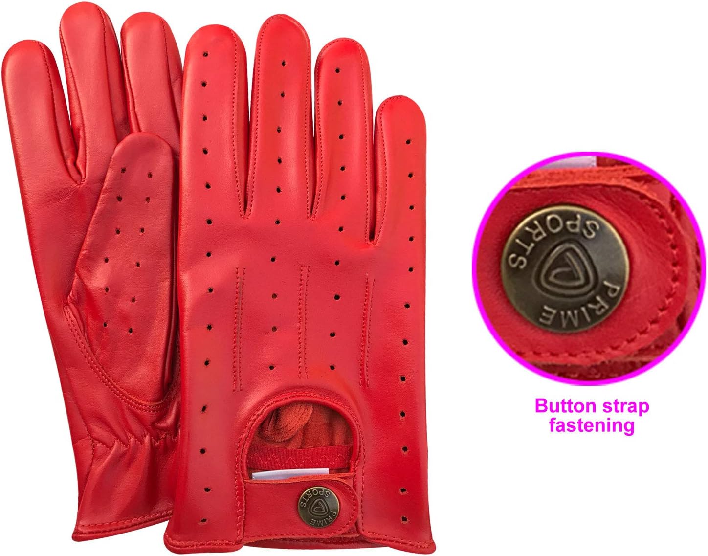 Nappa Leather Men driving/dress gloves/unlined/summer protection/lightweight/metal fastener-perforated vintage hombre conducir 7012 (Red, XL)