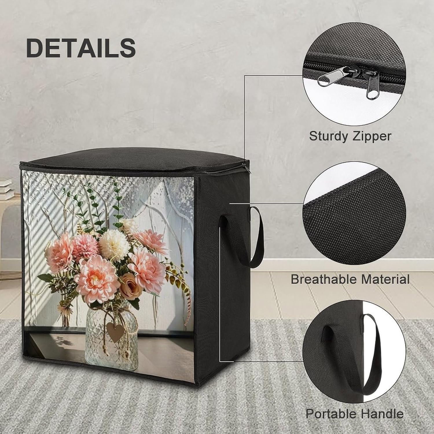 Pink Dahlia Comforter Storage Bag Moving Bag | Clothes Storage Bins-70L,Moving Bag With Dual Handles For Easy Carrying, Zipper Design Durability for Home,Bedroom,Closet