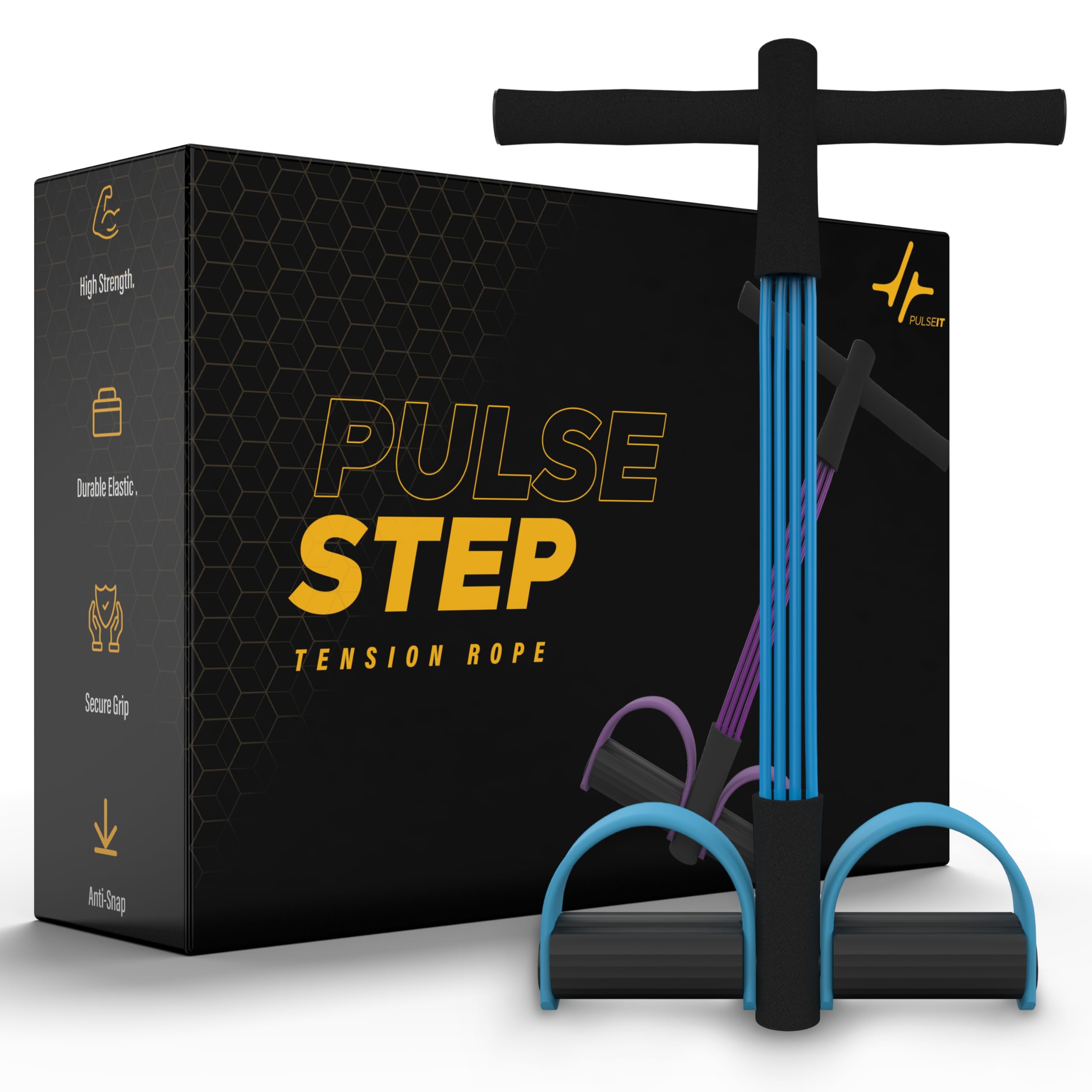 PulseStep 4-Tube Resistance Band Exercise Puller, Yoga Pedal Tension Rope, Home Fitness Equipment for Full Body Workout (Black-Blue)-image-48