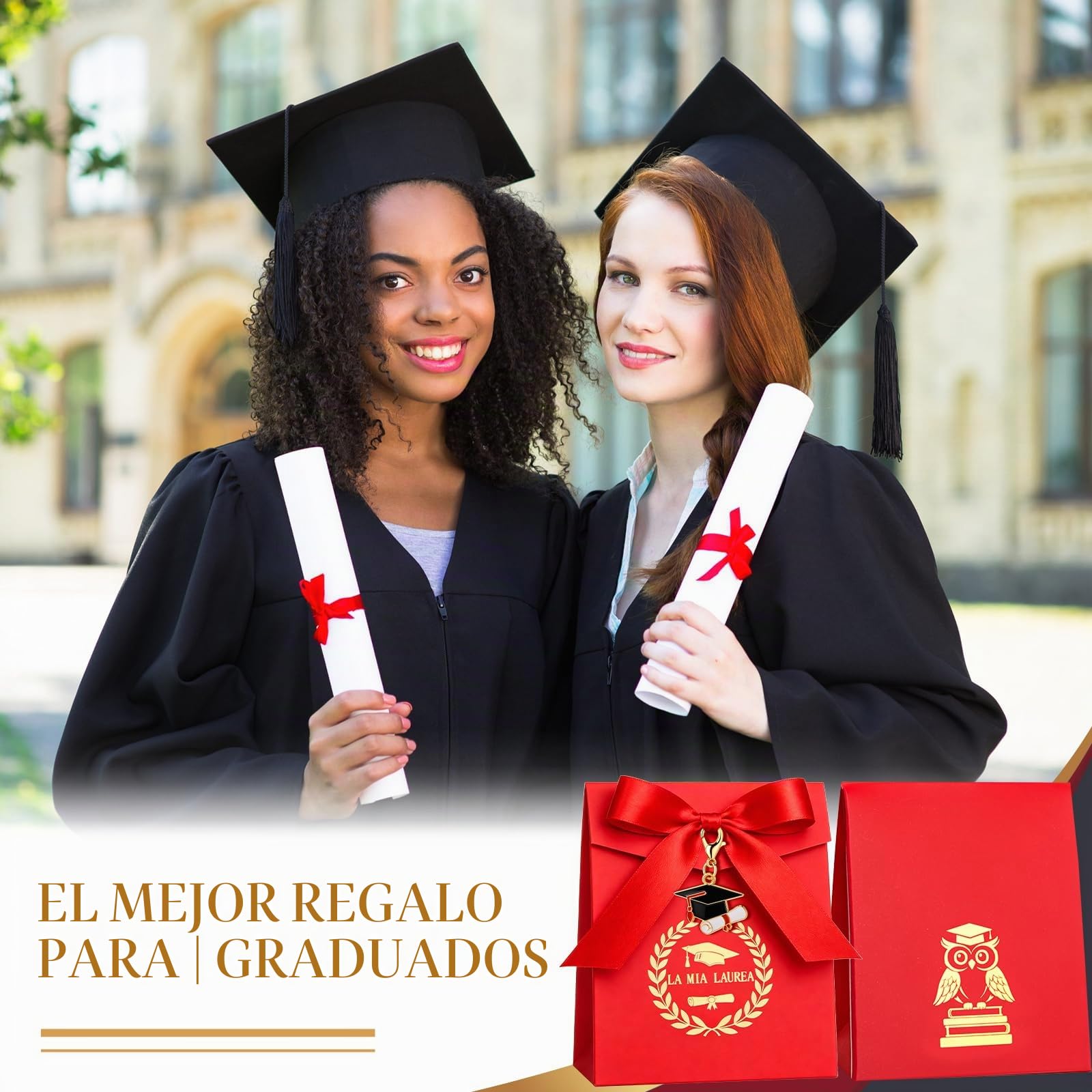 BBTO 50 Sets Recuerdos de Graduación 50 Llaveros de la Suerte 50 Cajas 50 Etiquetas para Recuerdos de Graduación 1 Cinta de Regalo Para Fiestas Ceremonias Hombres Mujeres