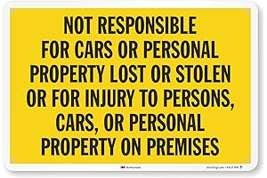 SmartSign "Not Responsible For Cars Or Personal Property Lost" Sign | 12"...