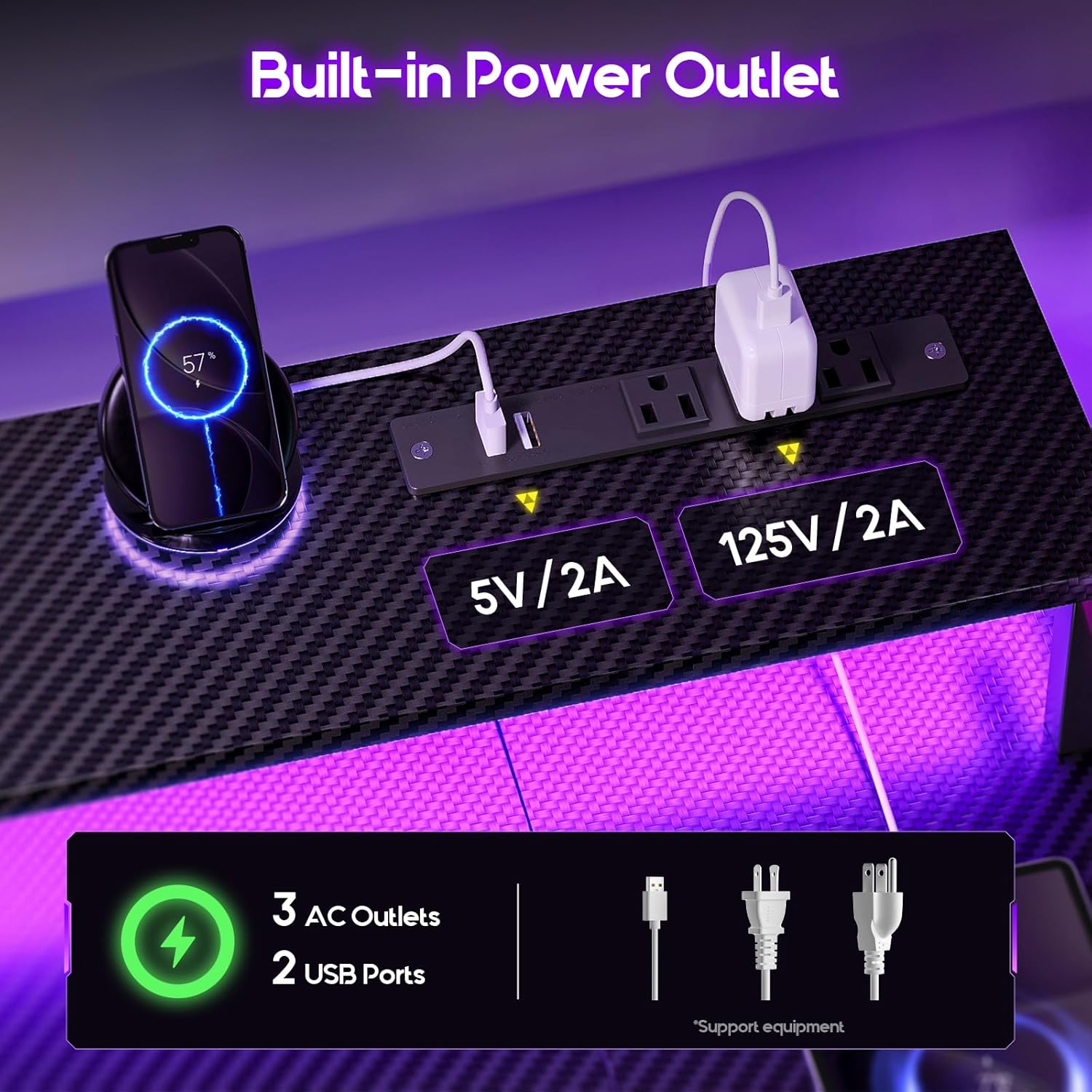 Image showcasing the RGB LED lights strip with various color options on the ODK gaming desk.