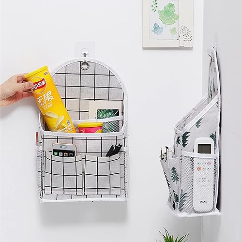 Miniatura 4 de Paquete de 2 bolsas de almacenamiento para colgar en la pared del hogar, cesta organizadora de escritorio, cesta de almacenamiento colgante de lino