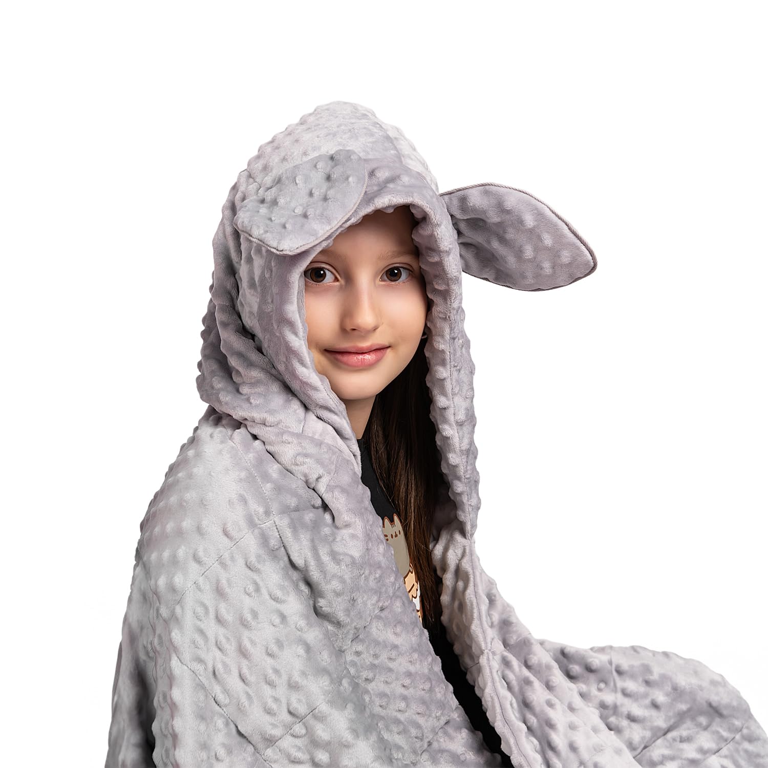 Sensory Owl Wearable Weighted Blanket Hoodie - Anxiety Stress Relief Relaxation - Glass Beads - Soft Minky Plush - Grey 4 kg