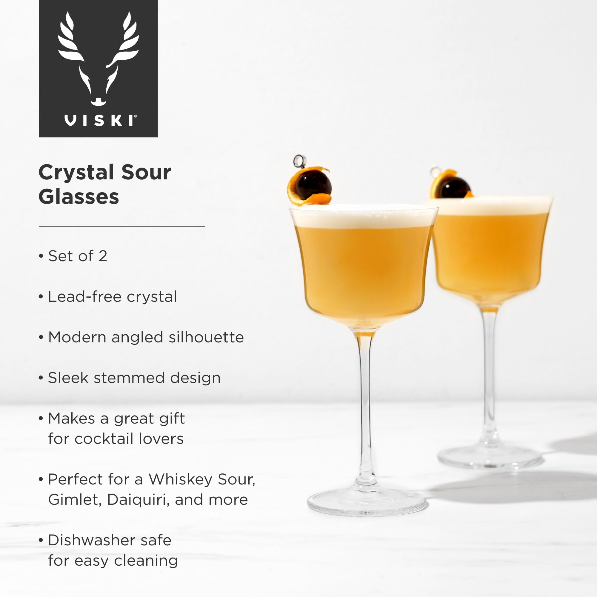 Viski Raye Sauer-Gläser, Whiskey-Sauergläser, Cocktailgläser, Kristall-Cocktailgläser, 213 ml, 2 Stück
