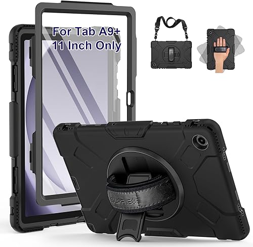 SUPFIVES Funda para Samsung Galaxy Tab A9 Plus de 11 pulgadas 2023, silicona líquida resistente a prueba de golpes, con soporte giratorio de 360,