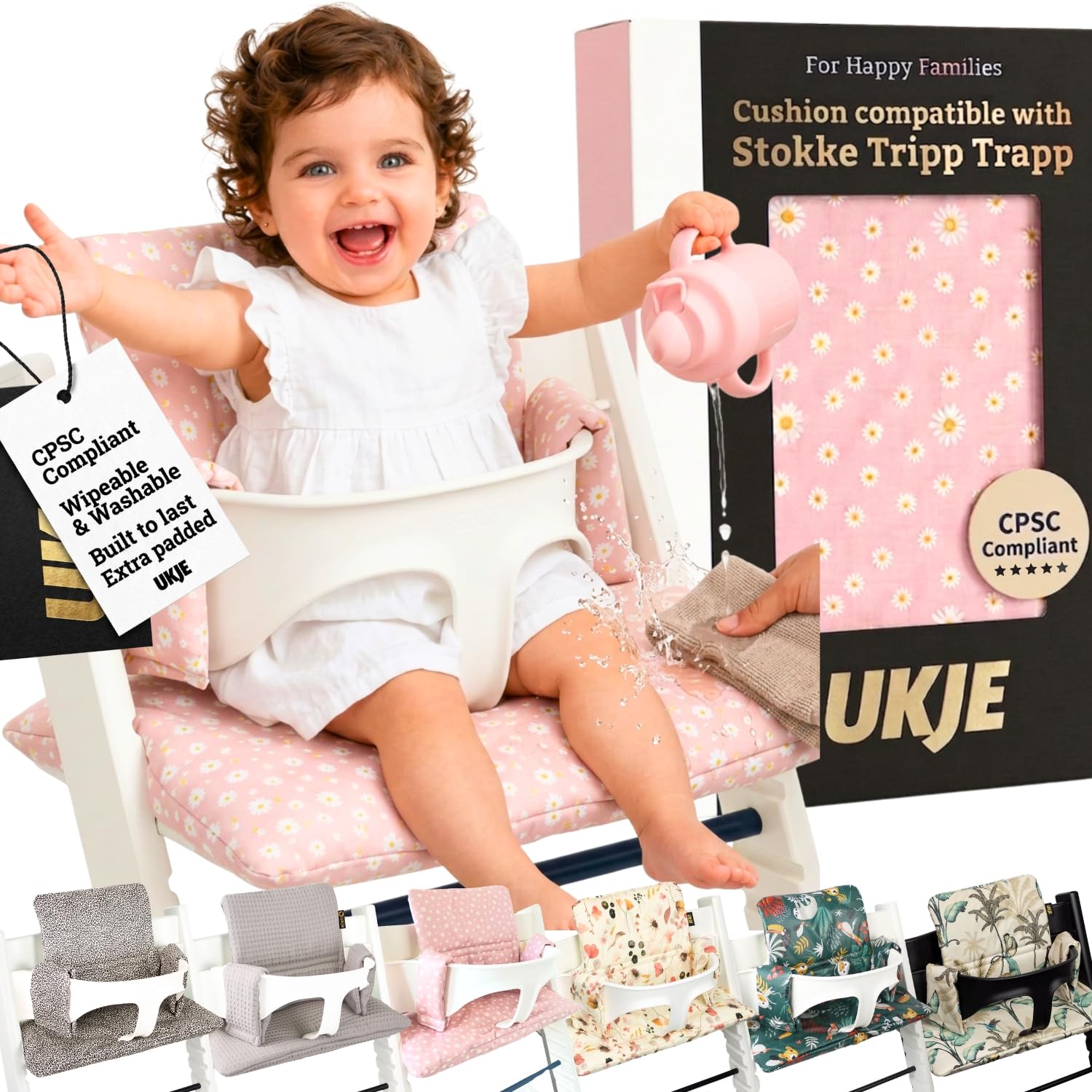 UKJE Poduszka kompatybilna ze Stokke Tripp Trapp - miękka poduszka do siedzenia dla niemowląt, niemowląt i małych dzieci, akcesoria do krzesełka do wysokiego, łatwa instalacja, ?Poliester, ?42 x 28 x