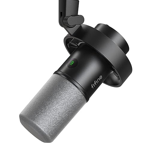 Fifine XLR/USB Podcast Microphone, PC Recording Dynamic Mic for Streaming, Studio, Vocal, Voice-Over, Instruments, Metal Cardioid Mic with Tap-to-Mute, Monitoring Headphone Jack, Gain Knob-K688 - Black