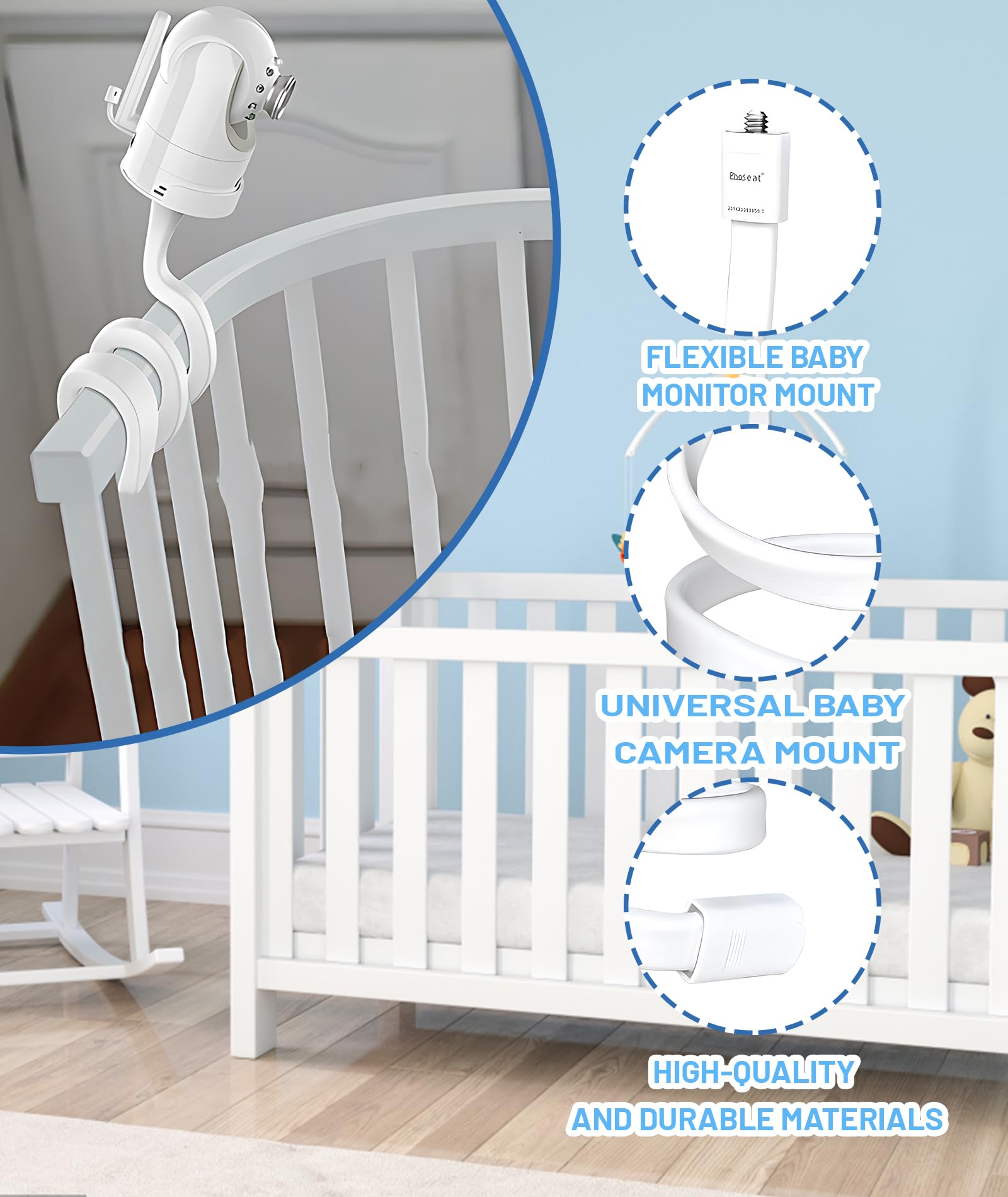 1/4 Threaded Hole, Flexible Baby Monitor Mount, Universal Baby Monitor Stand, Soft Material, No Drilling, Universal Fit for Cribs, Strollers(White) - Image 3 thumbnail