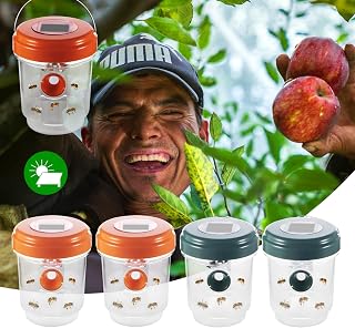 4 Pcs Wasp Traps Outdoor Hanging Solar Powered Wasp Catcher Trap, Portable Wasp Zapper for Hornets Yellow Jackets Bee, Waterproof Reusable Wasp Repellent Outdoor Patio Orchard