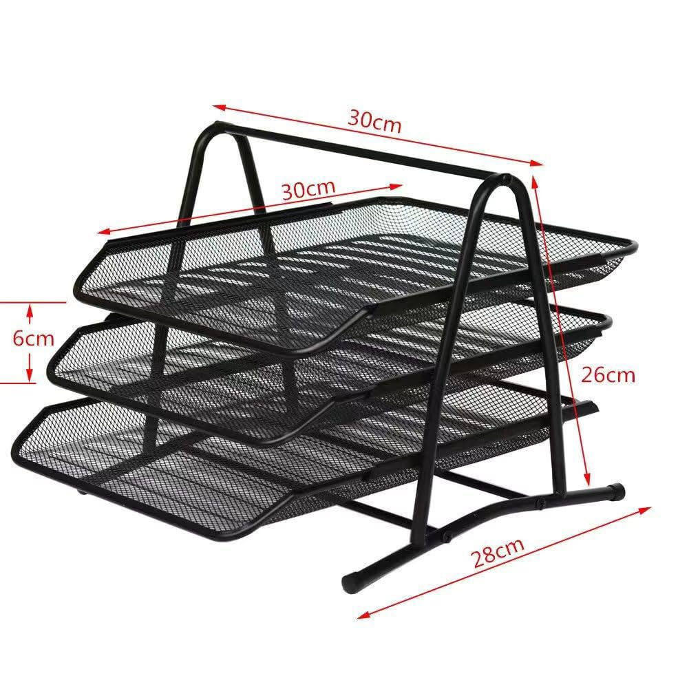 Corbeille à courrier en maille métallique à 3 niveaux – Plateau de classement élégant pour le rangement de papier et de documents, porte-lettres de bureau efficace et design peu encombrant